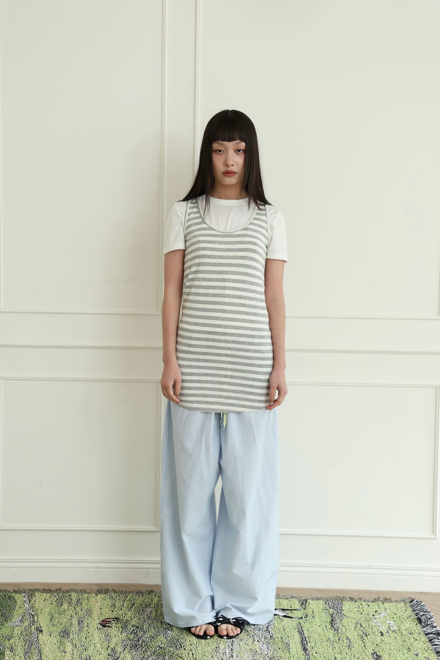 Wide striped long vest