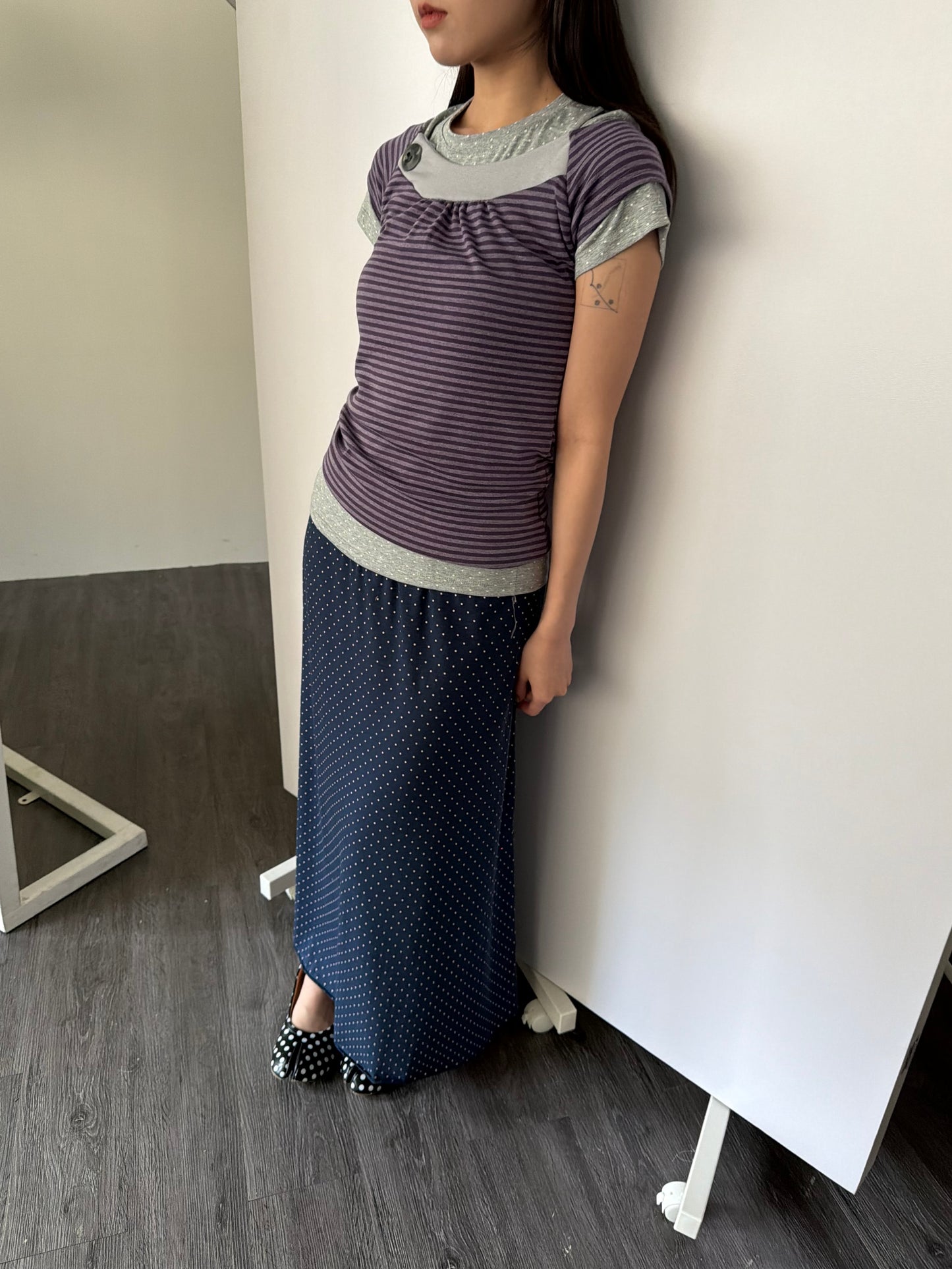 Elastic polka dot maxi dress