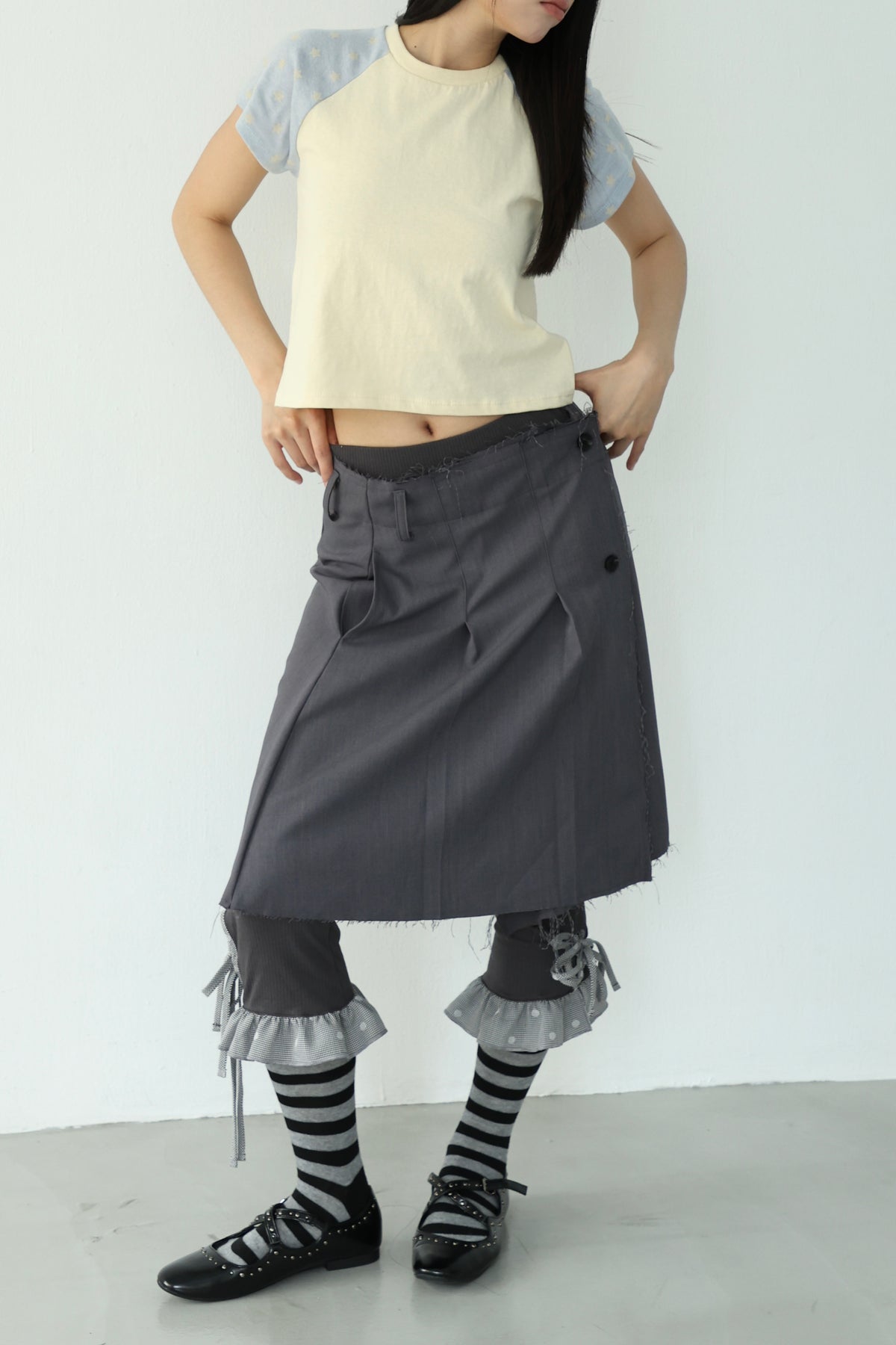 Fringed suit-style one-piece skirt