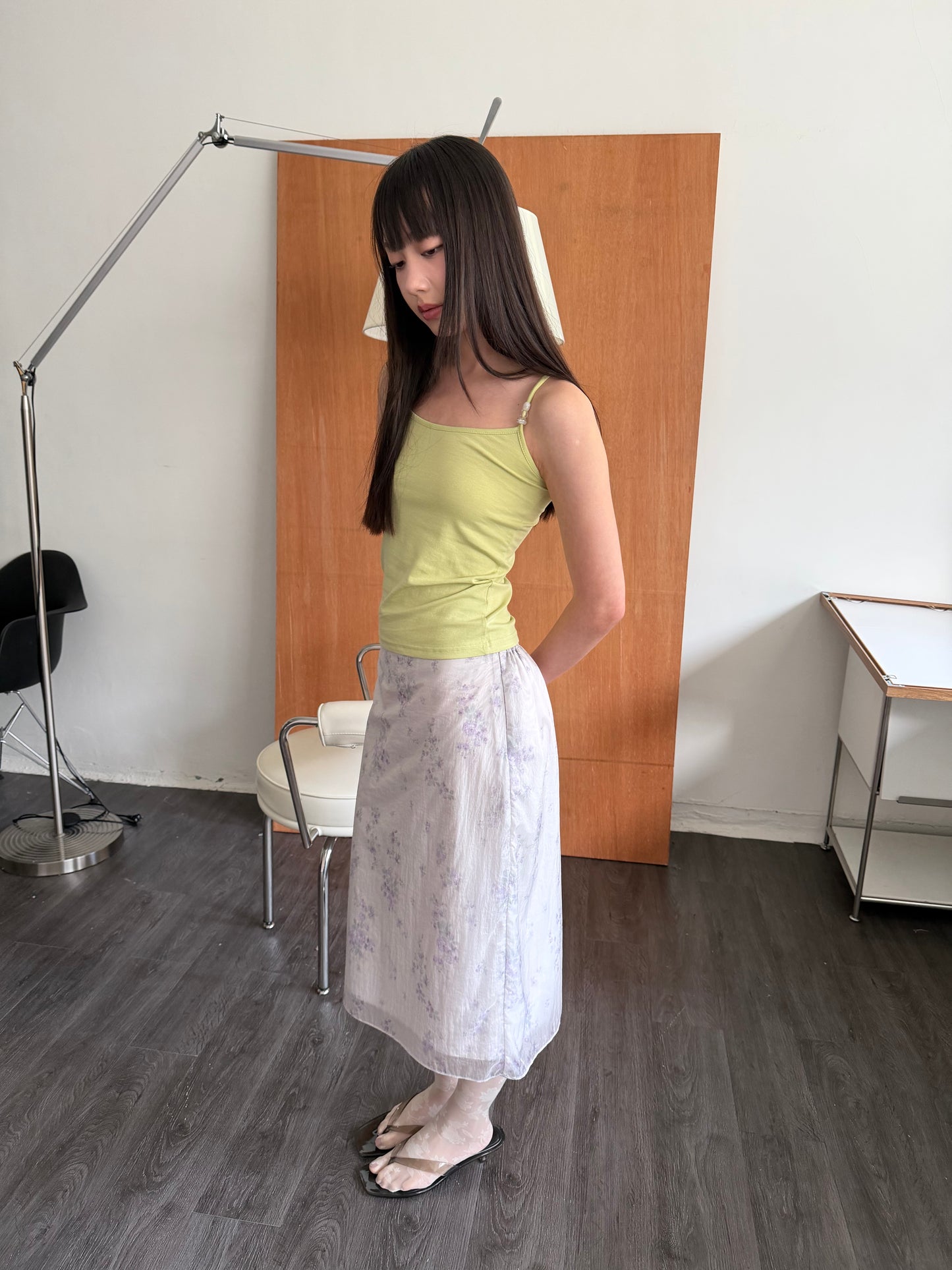 Sheer floral straight skirt