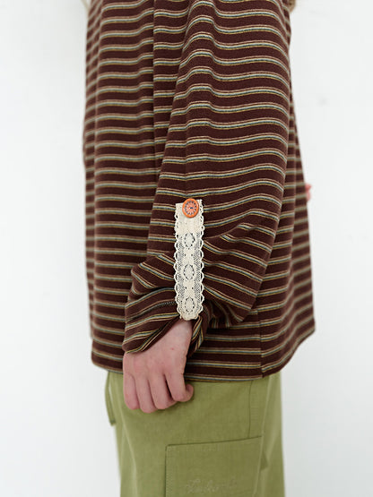 FUN FROM FUN Loose Fit Stripe Tee, Brown