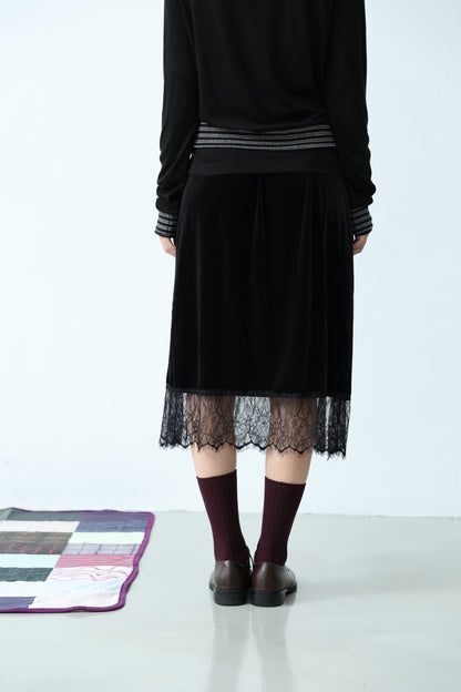 Suede Lace-Trim Skirt