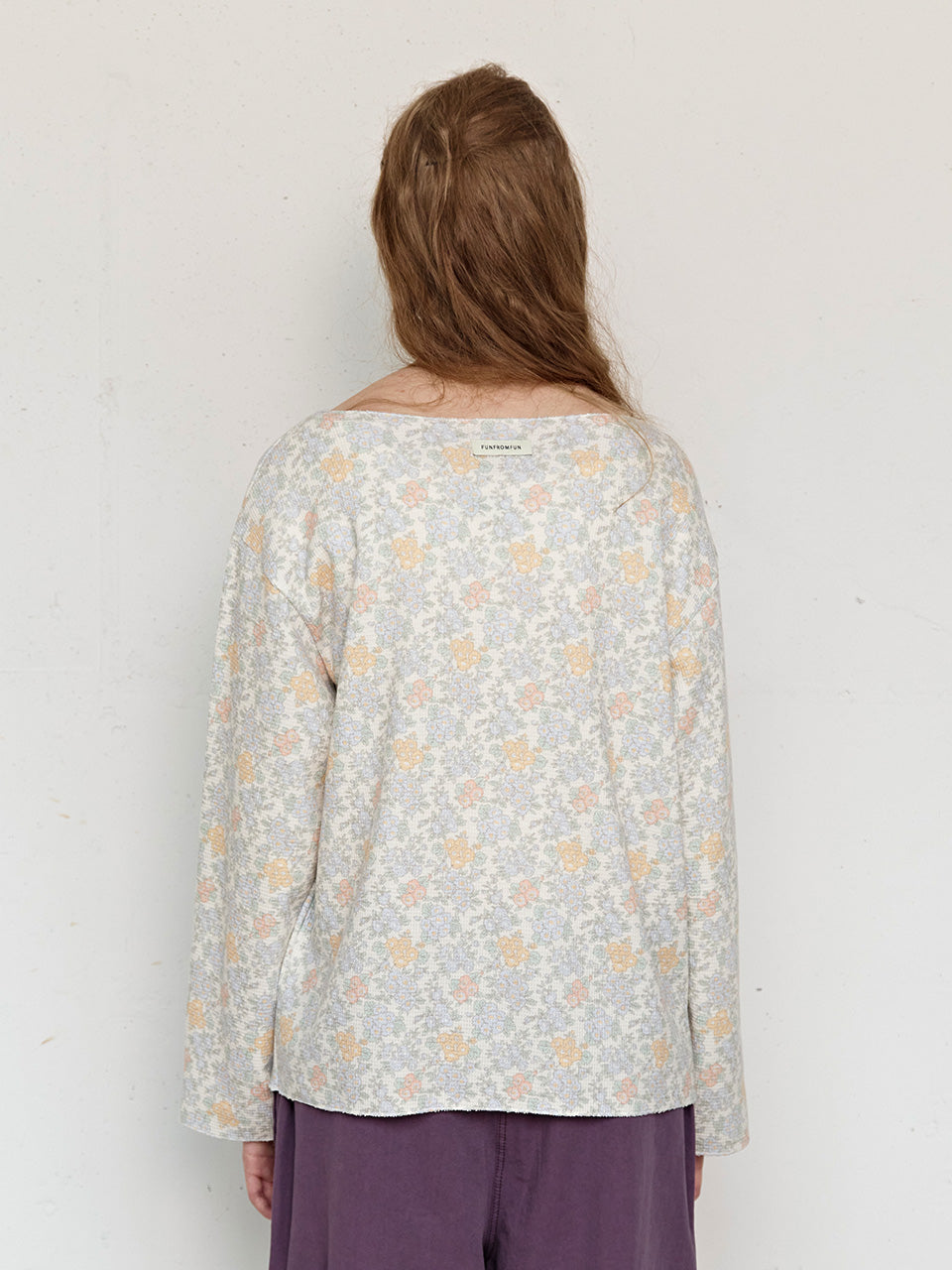 FUN FROM FUN Rustic Waffle Henley Top, Dusty Blue