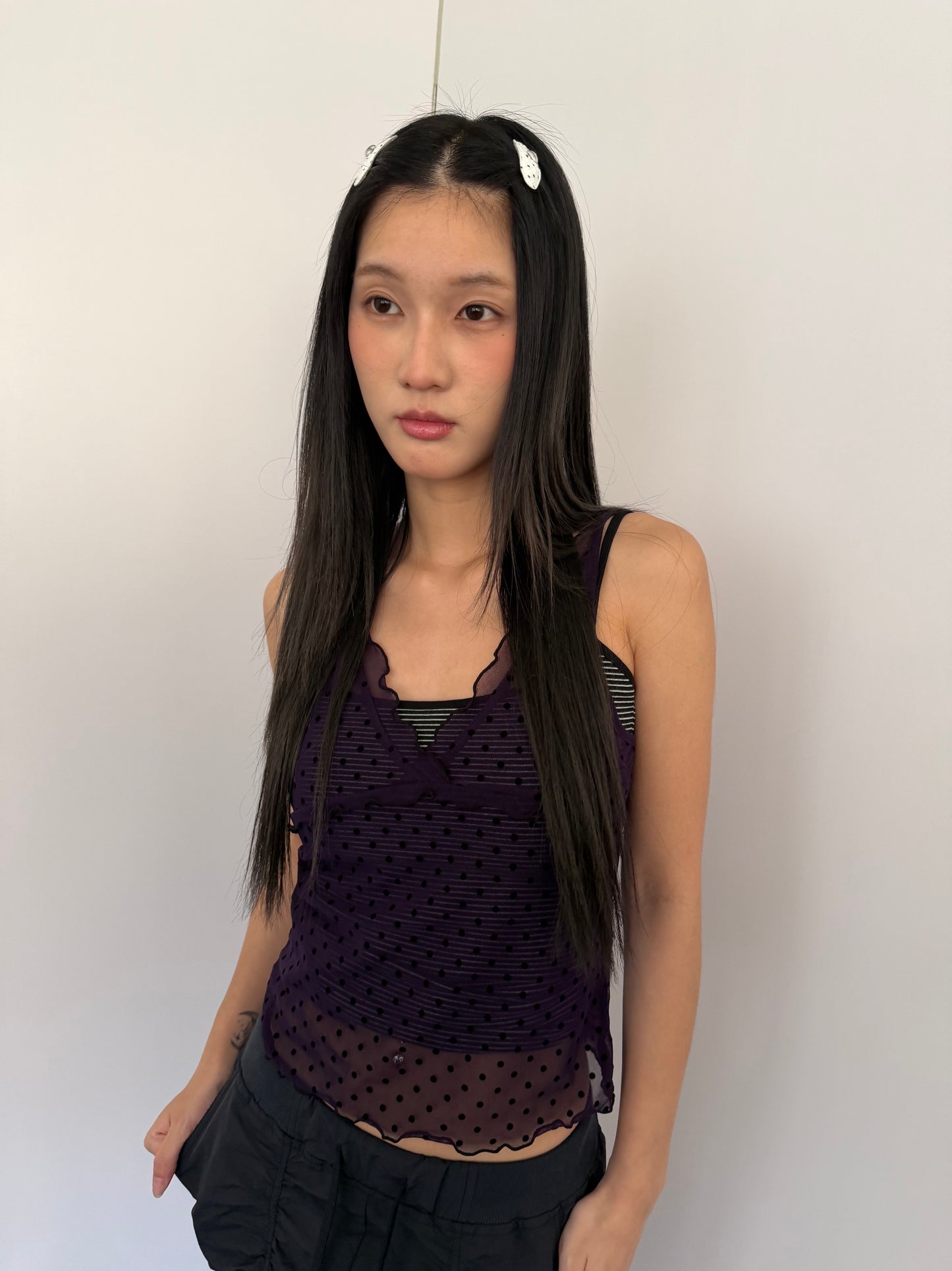 Thin-shouldered striped bra top