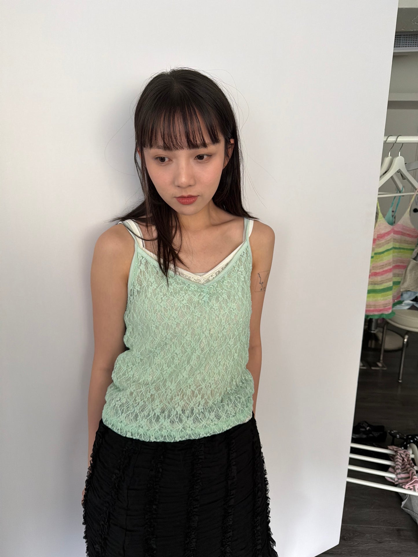Lace sheer V-neck spaghetti strap vest