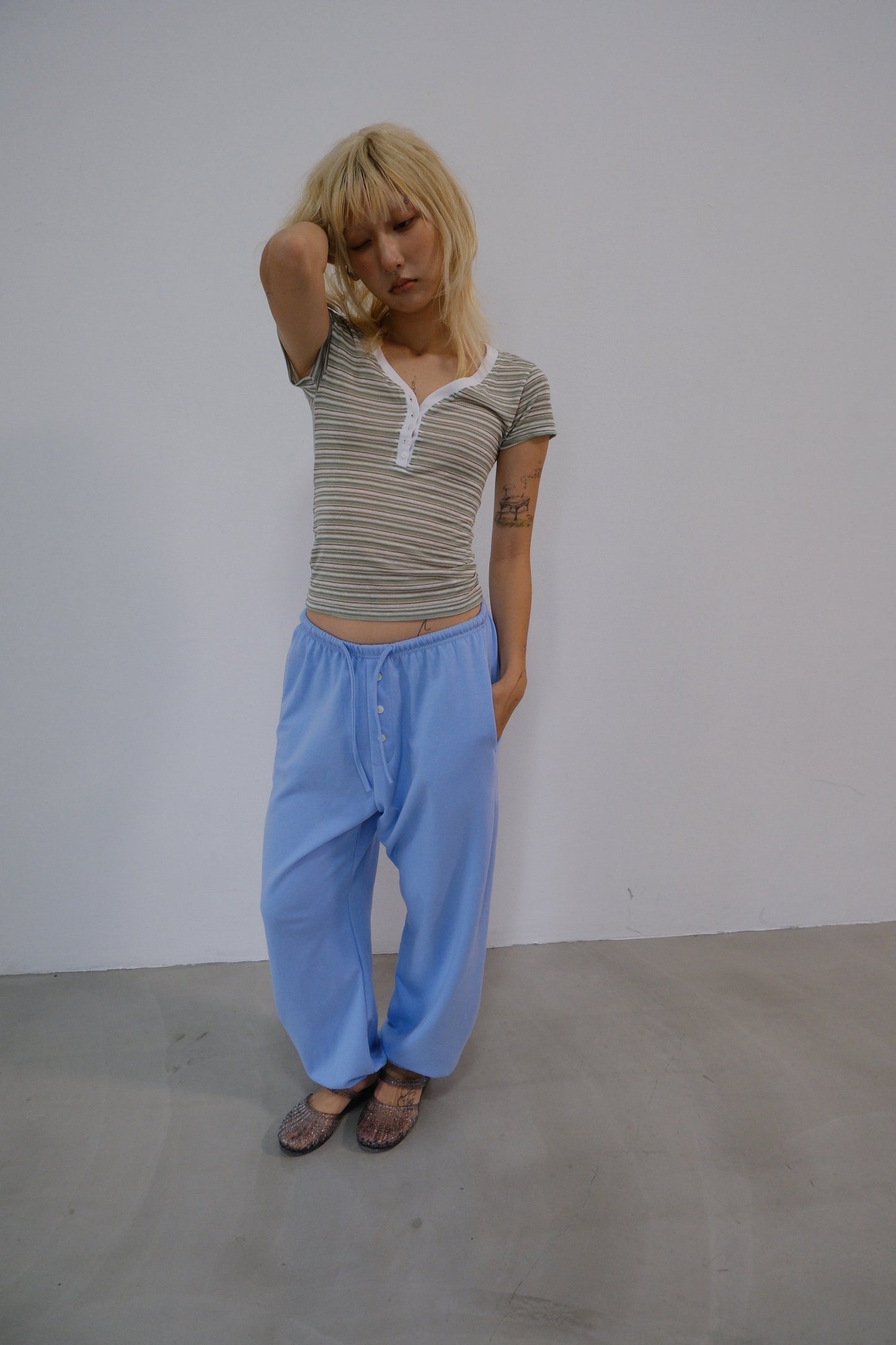 Mint Stripe Henley Tee