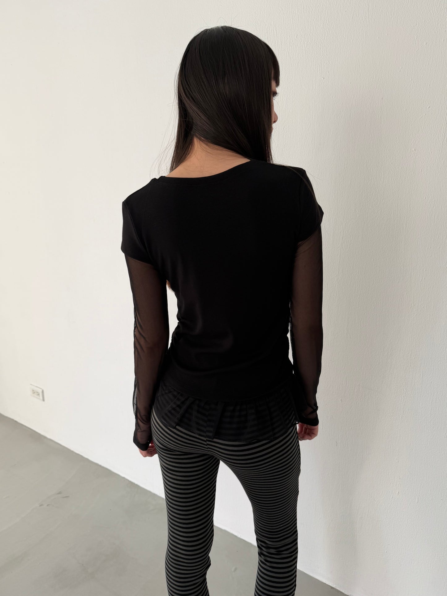 Faux Layer Mixed Fabric Top
