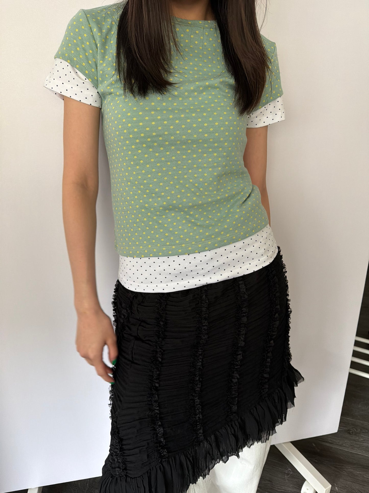 Basic polka dot short-sleeved top