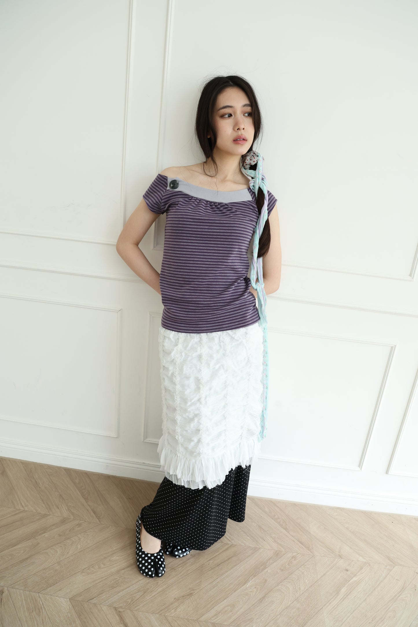Elastic polka dot maxi dress