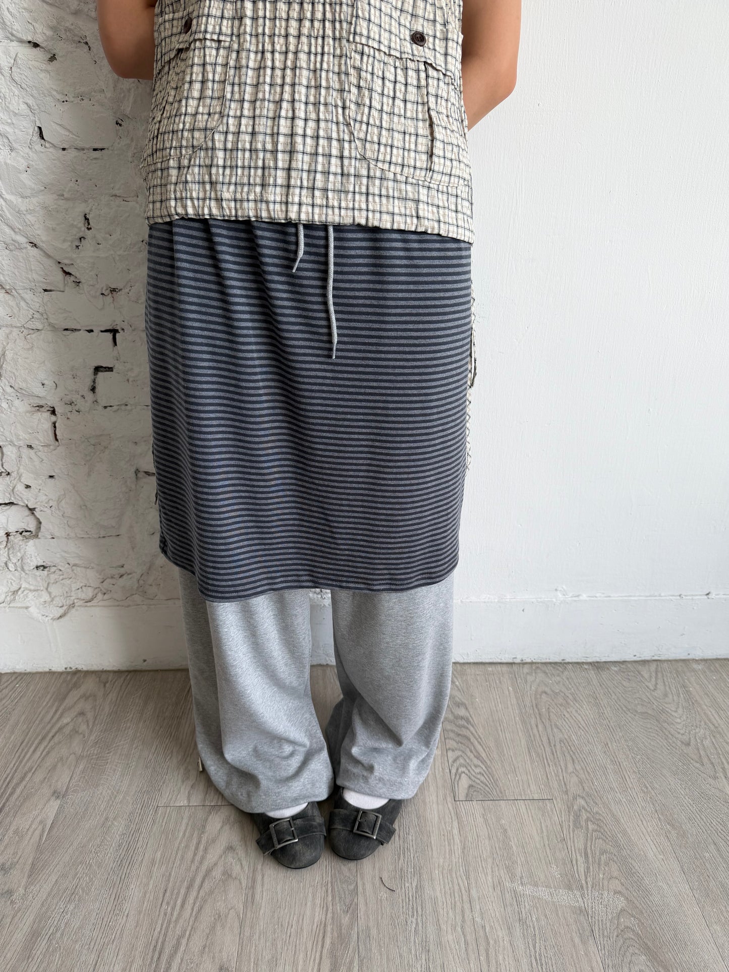 Faux two-piece striped cotton culottes