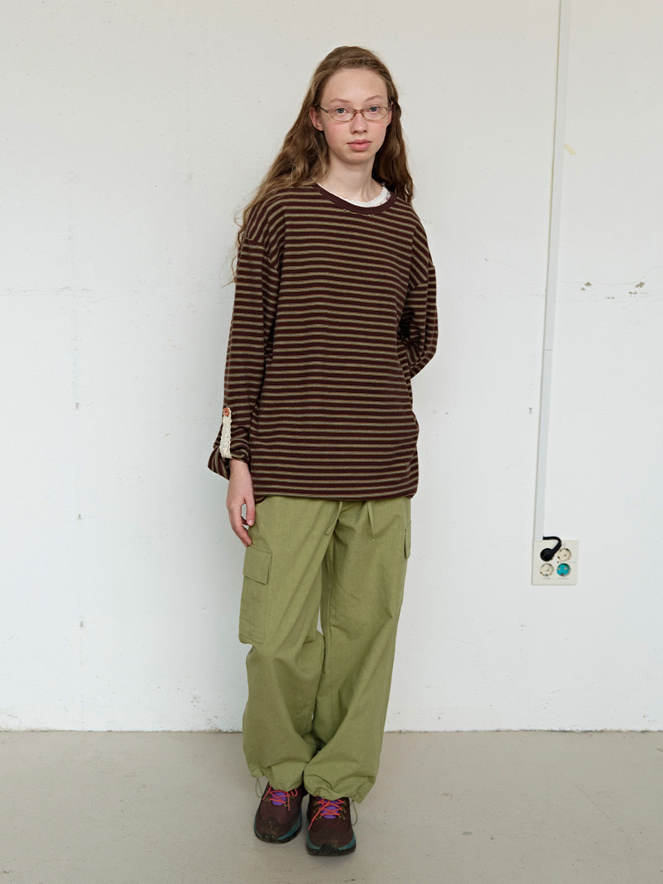 FUN FROM FUN Loose Fit Stripe Tee, Brown