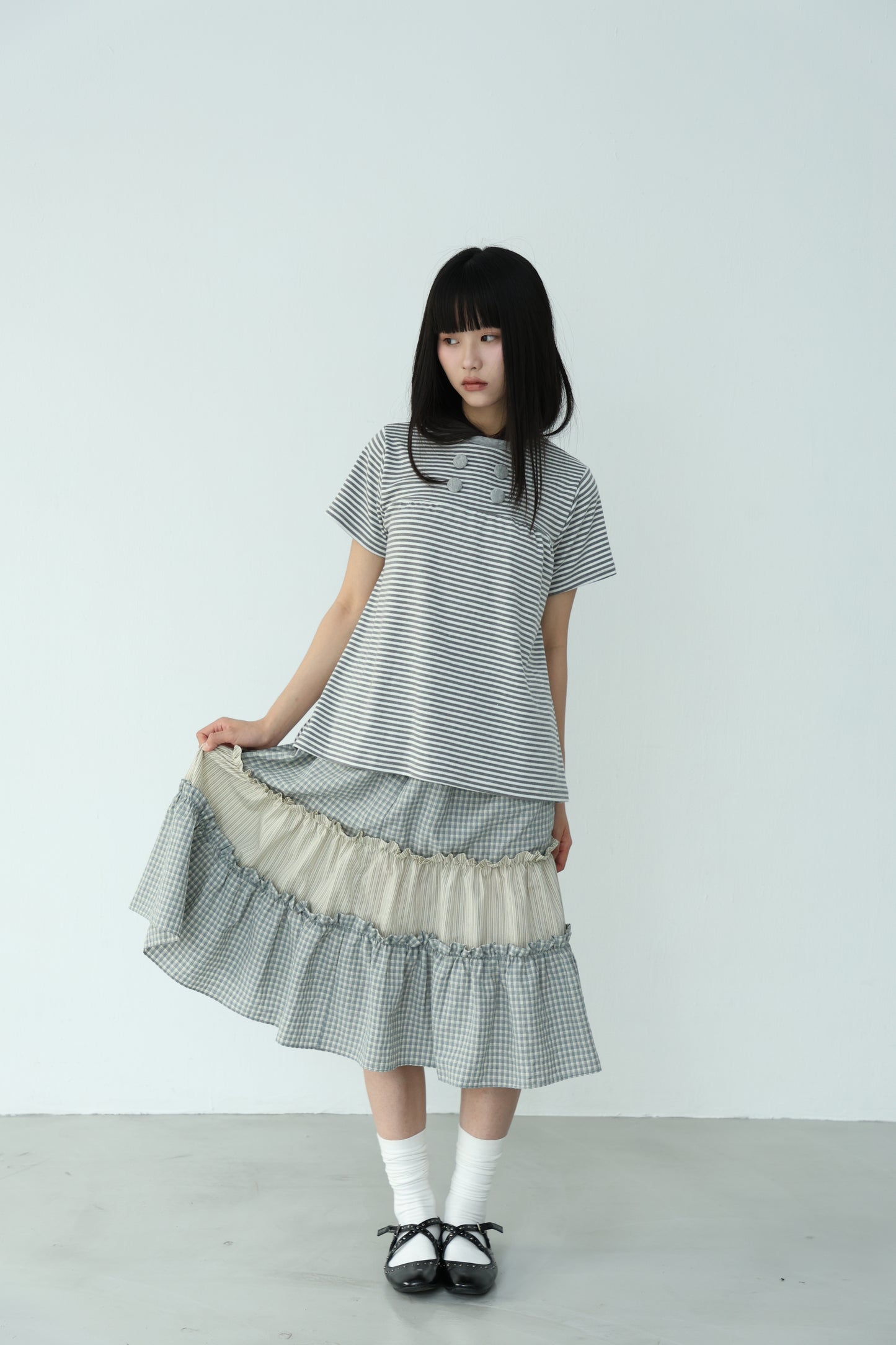 Striped loose button-down top