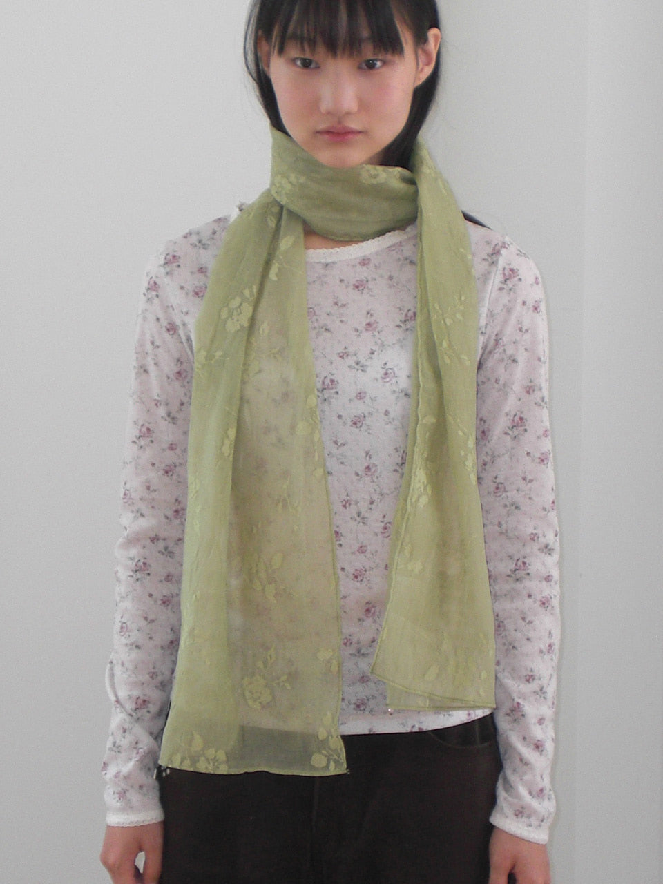 FUN FROM FUN Floral Sheer Scarf, Willow Green