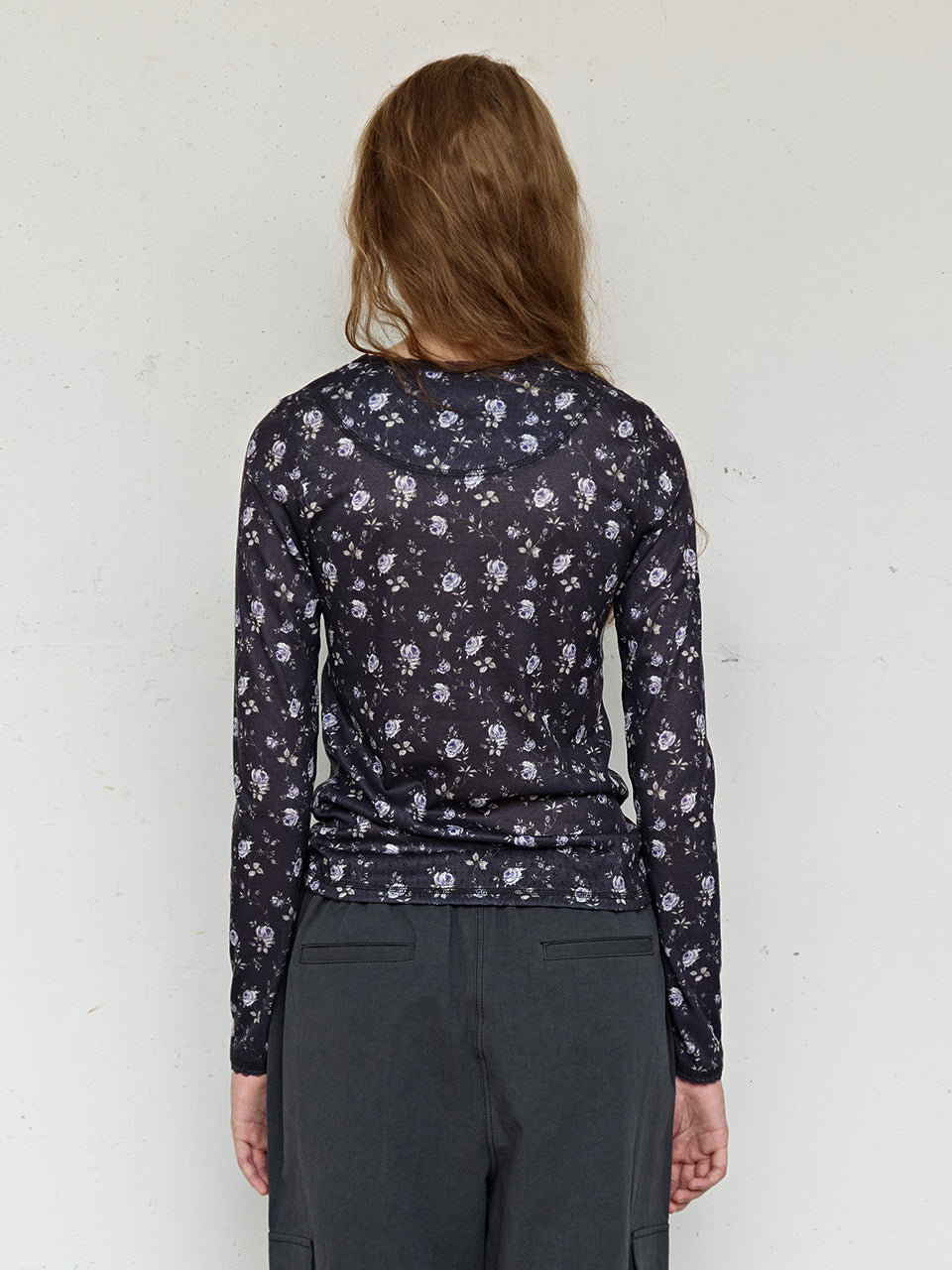 FUN FROM FUN Petal Pointelle Tee, Charcoal