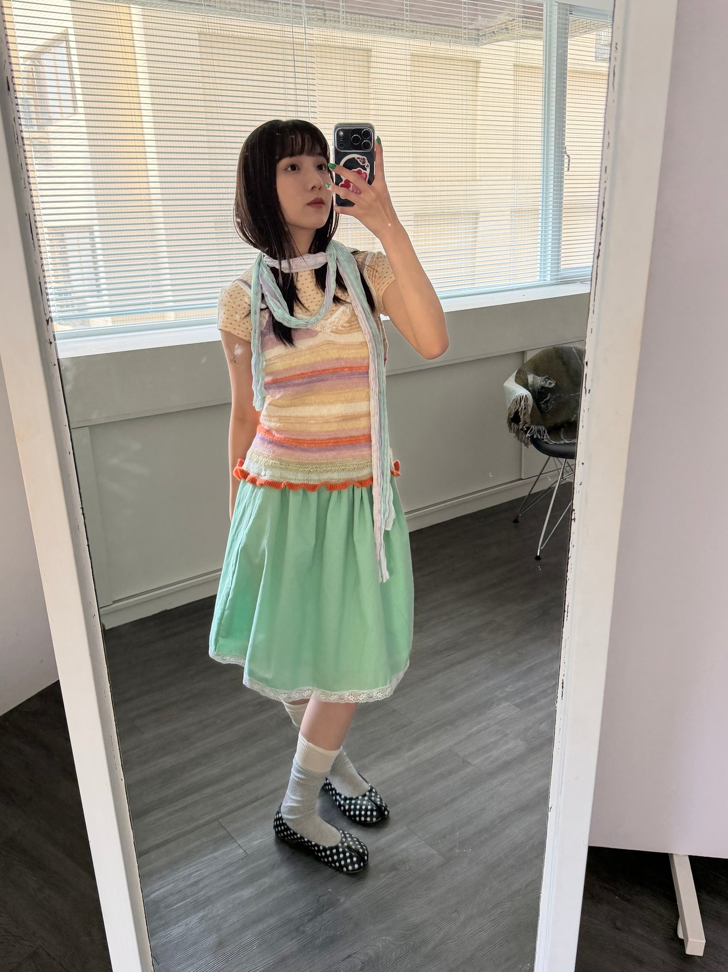 Knit striped spaghetti strap vest
