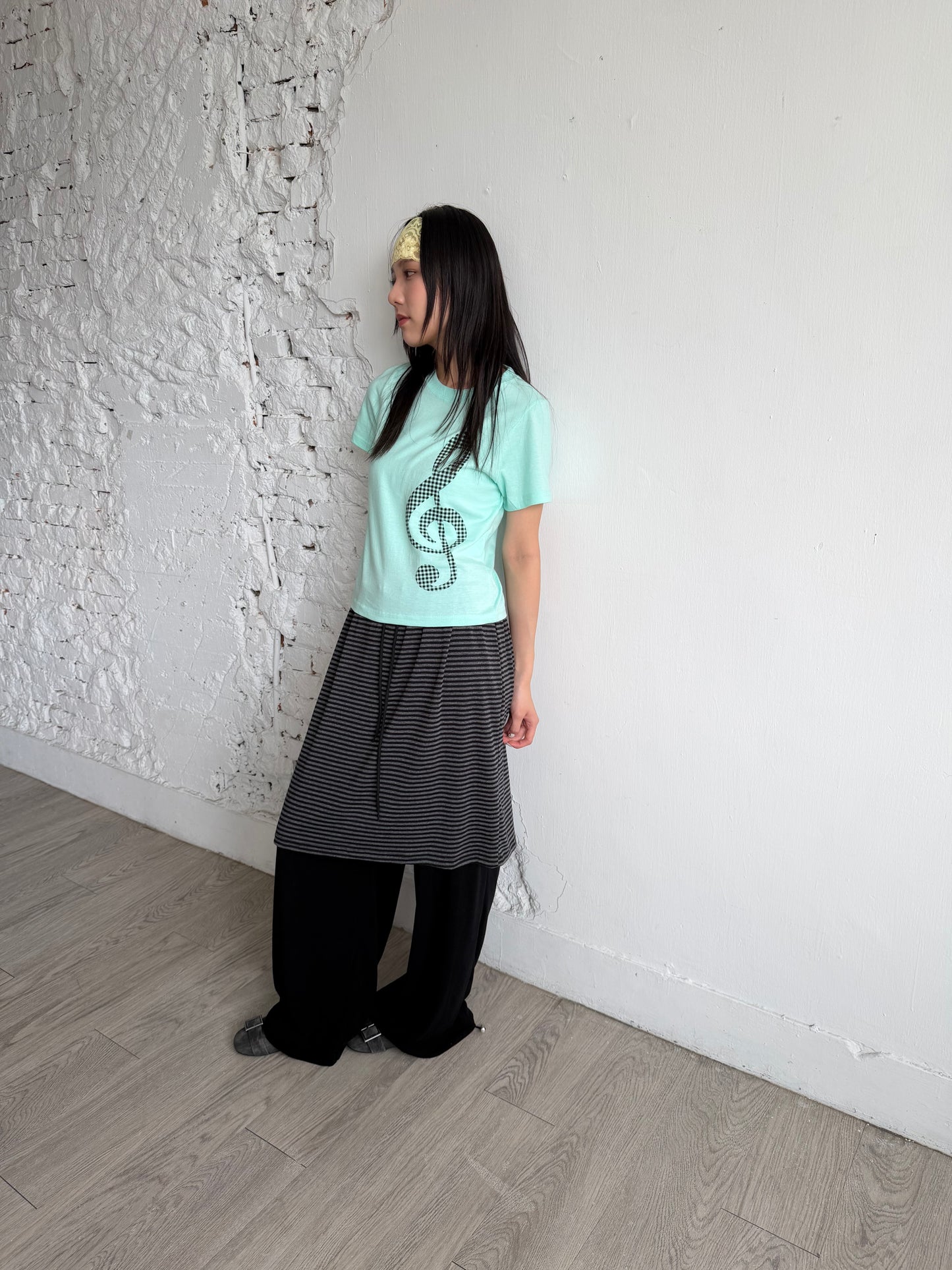 Faux two-piece striped cotton culottes
