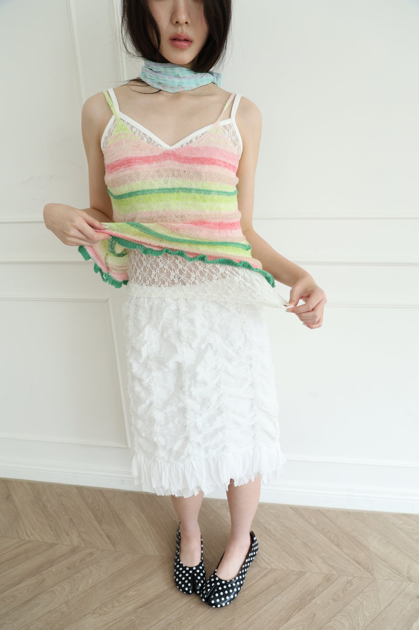 Knit striped spaghetti strap vest