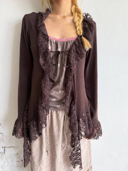 Lace-trimmed tie-up thin top