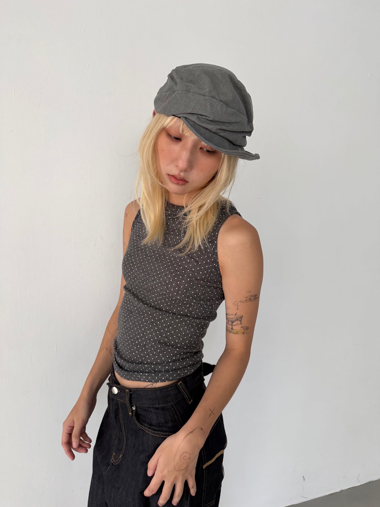 Polka Hood Sleeveless Top