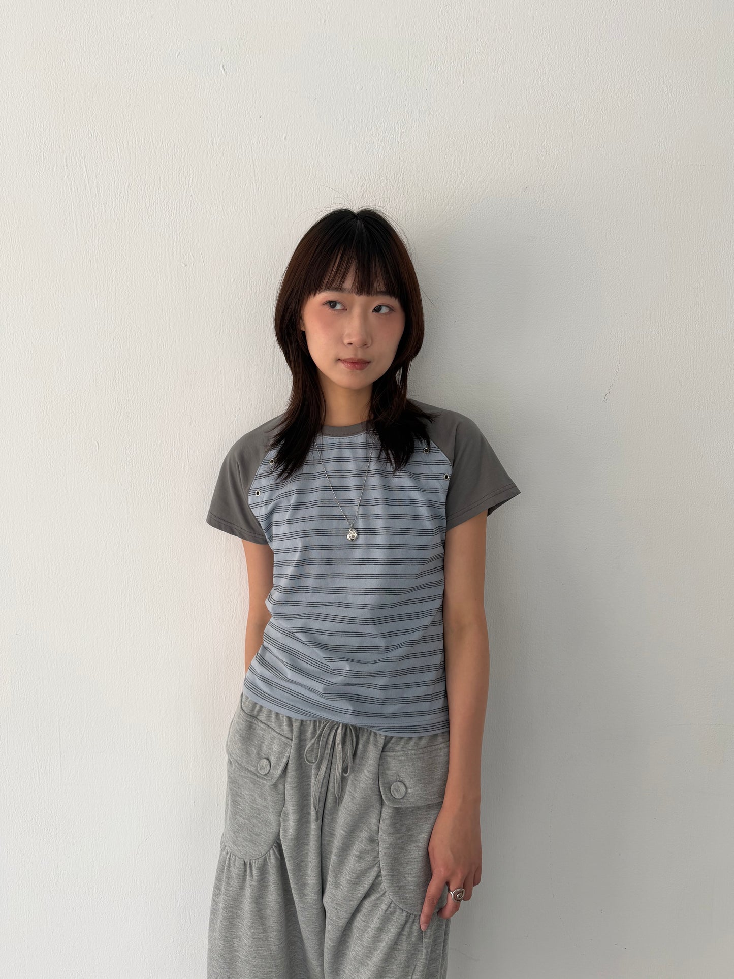Striped short-sleeve top with studs