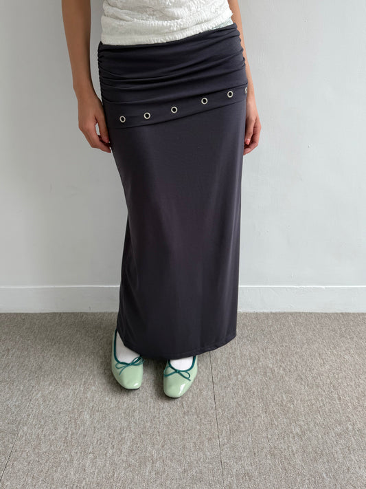 Stud Eyelet Cotton Maxi Skirt