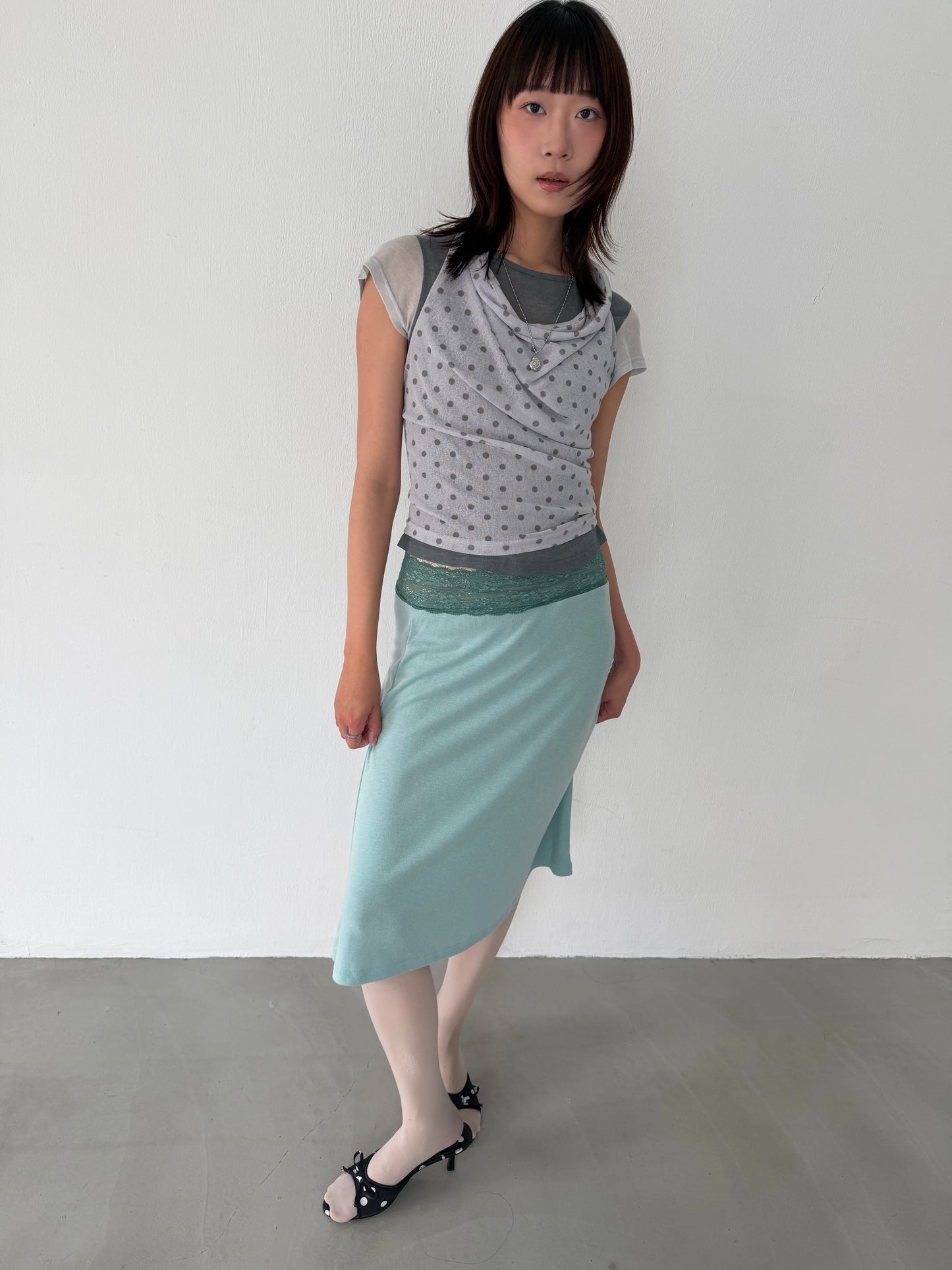 Lace cotton straight skirt