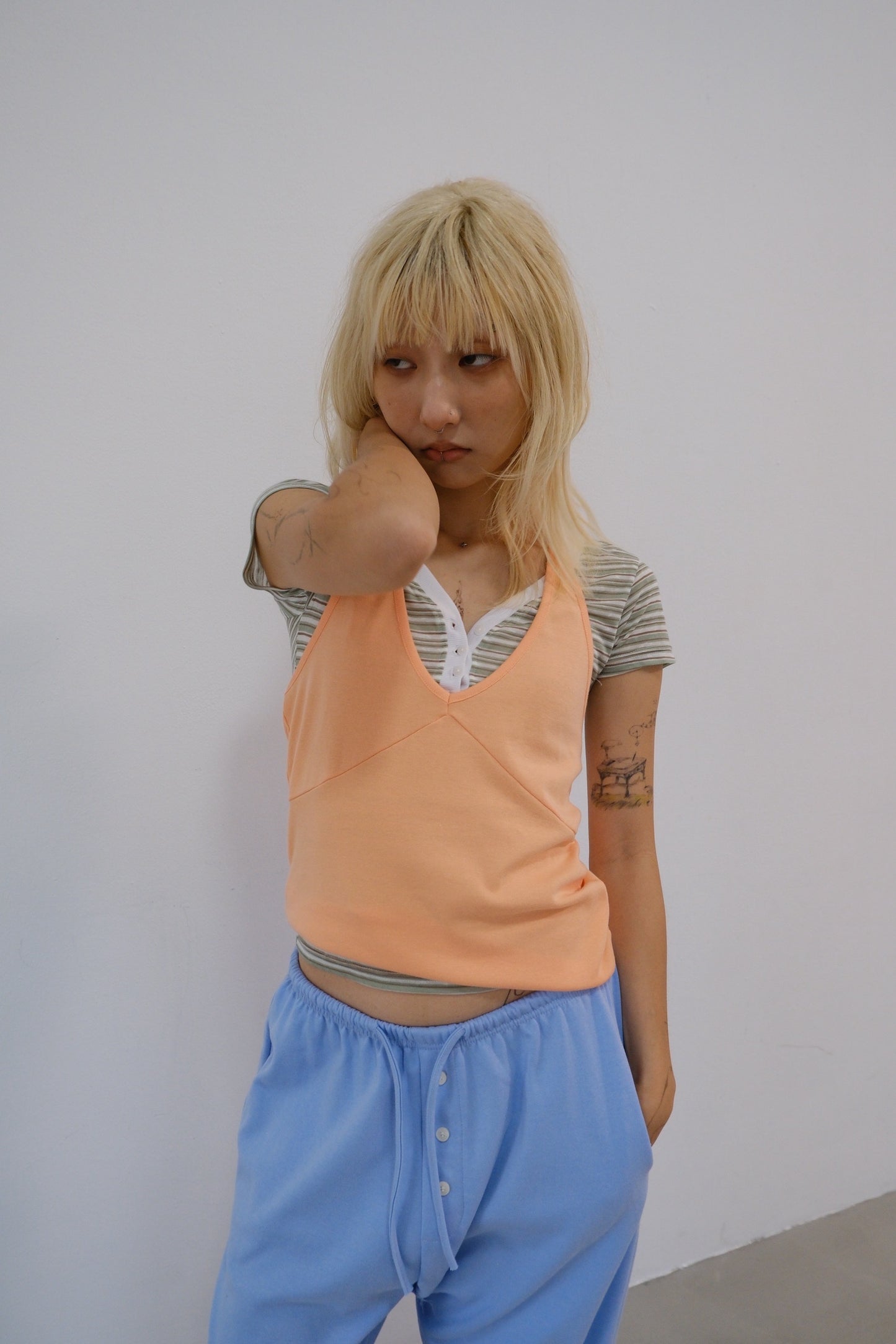 Mint Stripe Henley Tee