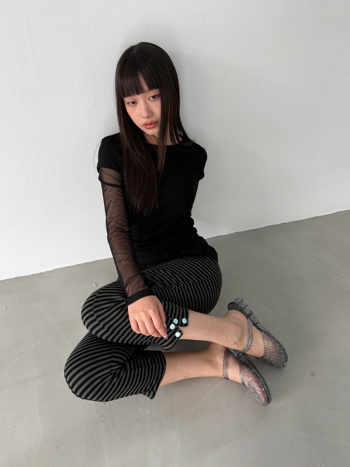 Faux Layer Mixed Fabric Top