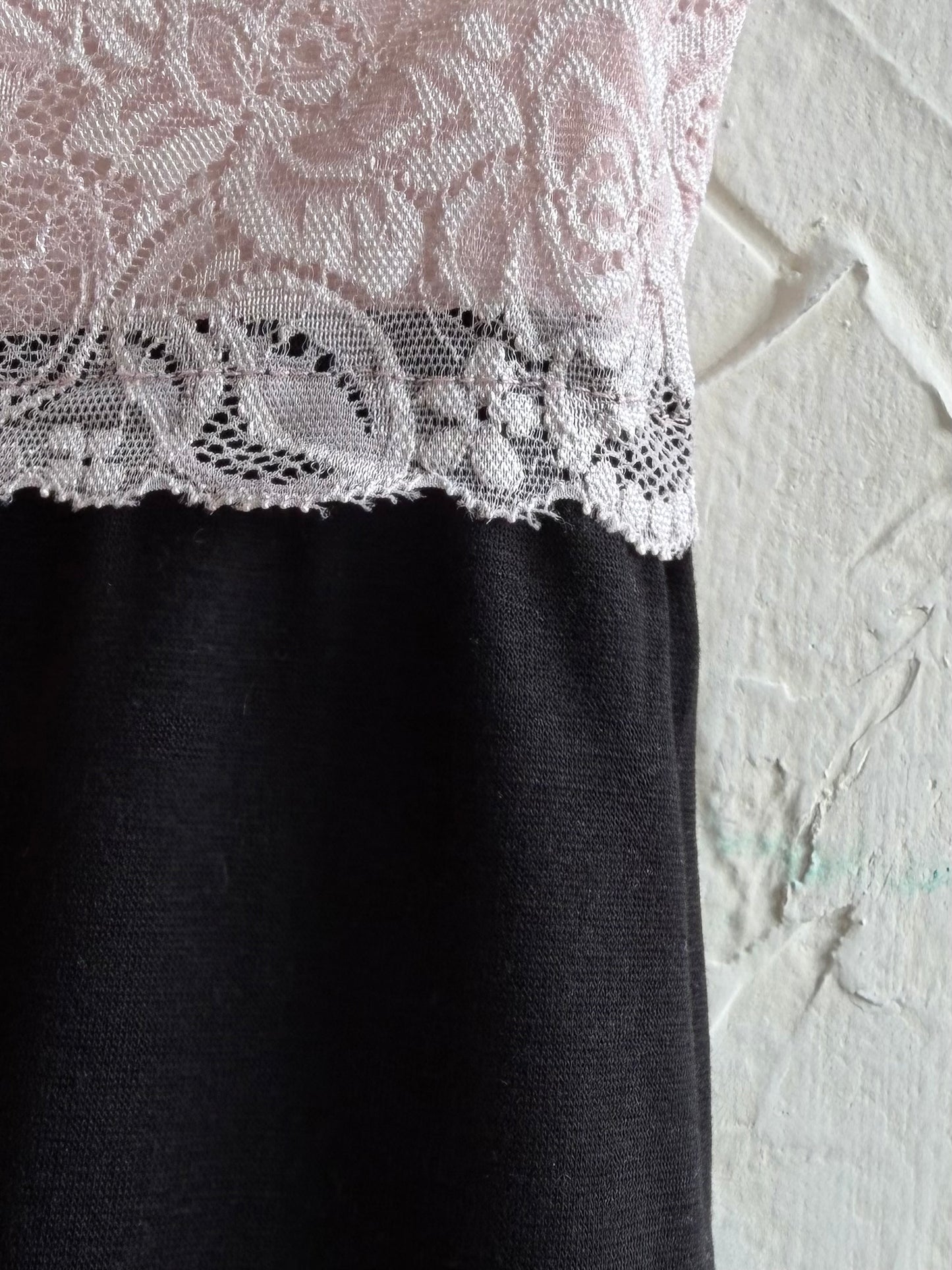 Lace color-blocked cotton skirt