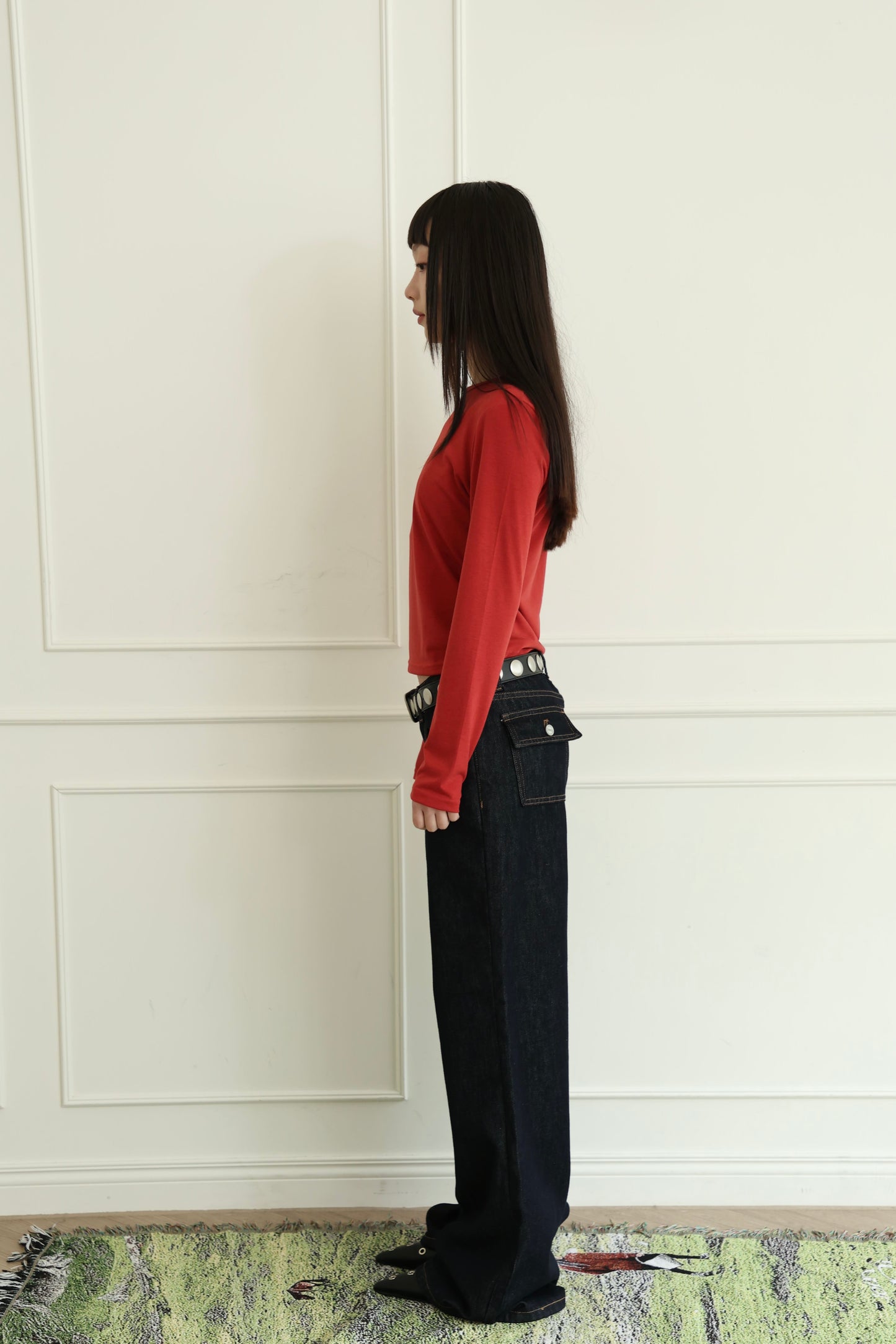 Button-up low-rise flared jeans