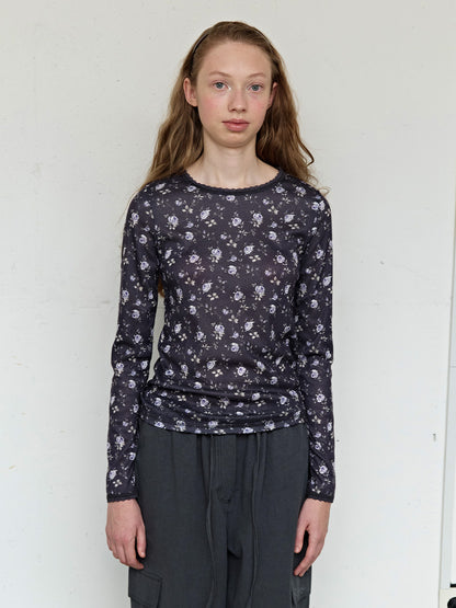 FUN FROM FUN Petal Pointelle Tee, Charcoal
