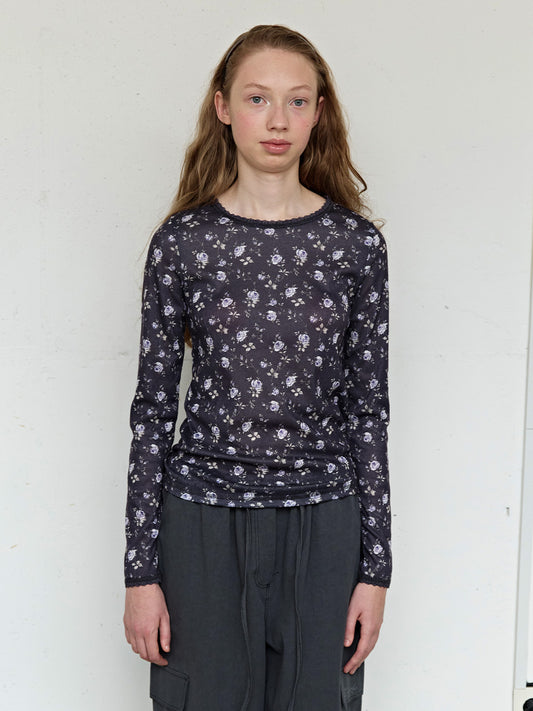 FUN FROM FUN Petal Pointelle Tee, Charcoal