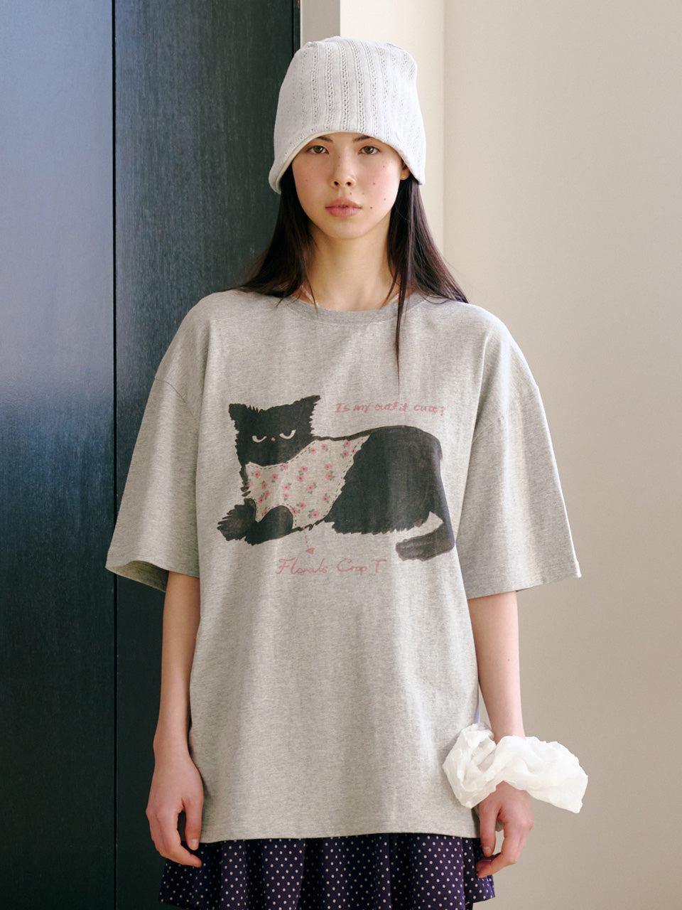 FUN FROM FUN Nero Cat Half Tee, Melange Grey