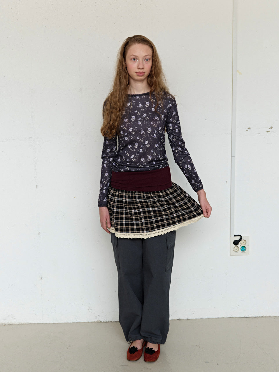 FUN FROM FUN Petal Pointelle Tee, Charcoal