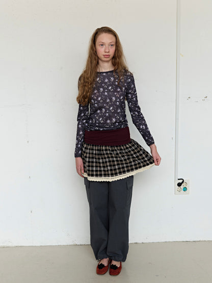 FUN FROM FUN Petal Pointelle Tee, Charcoal