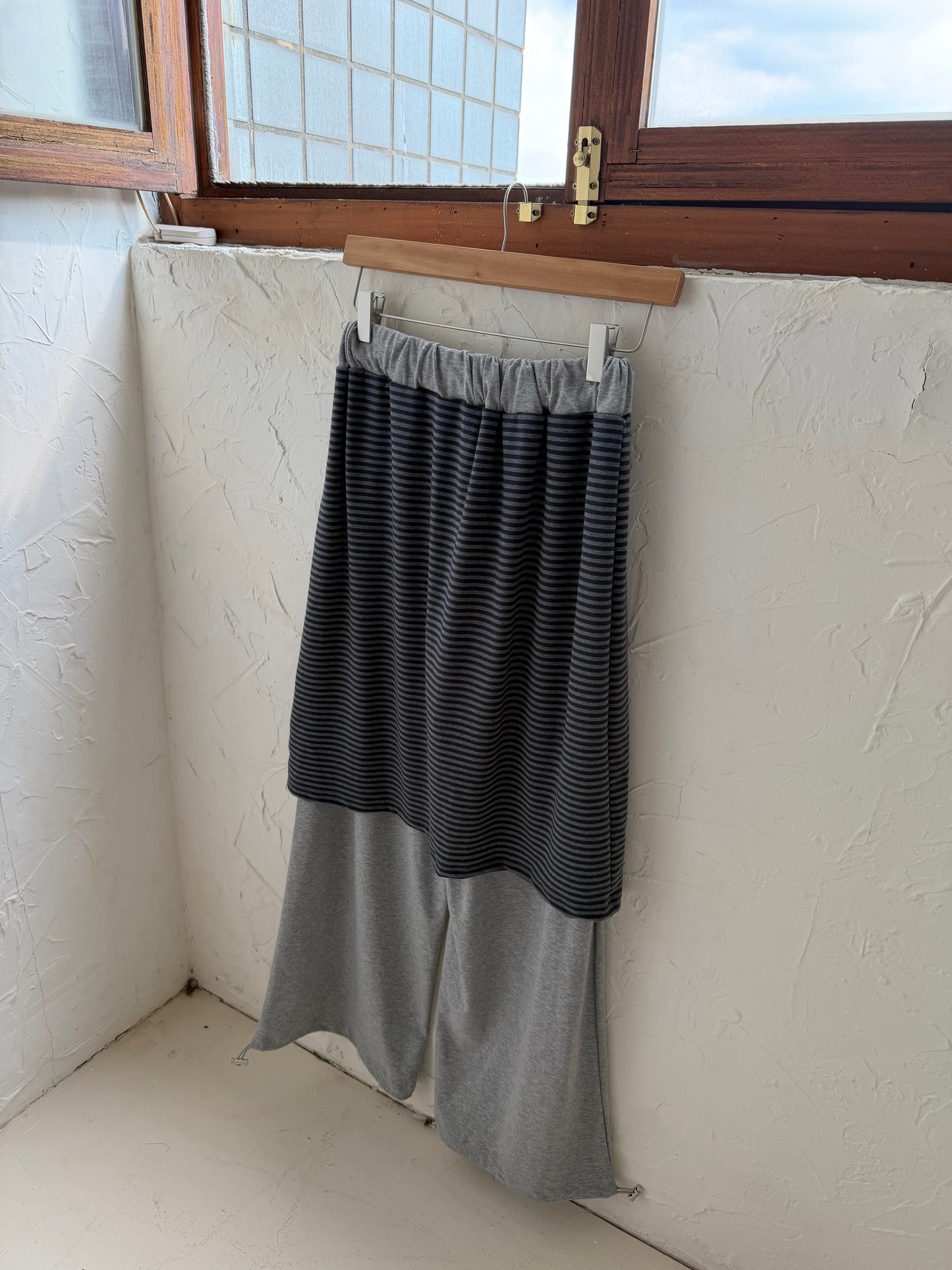Faux two-piece striped cotton culottes