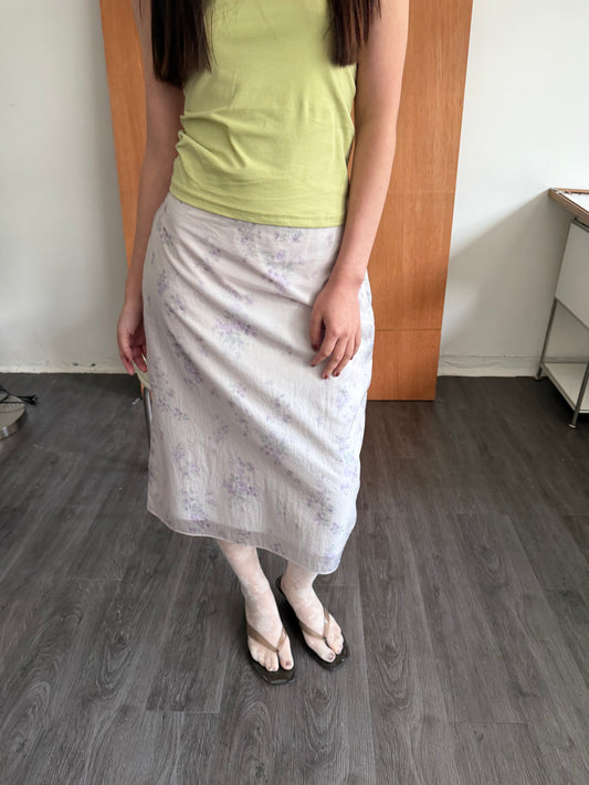 Sheer floral straight skirt