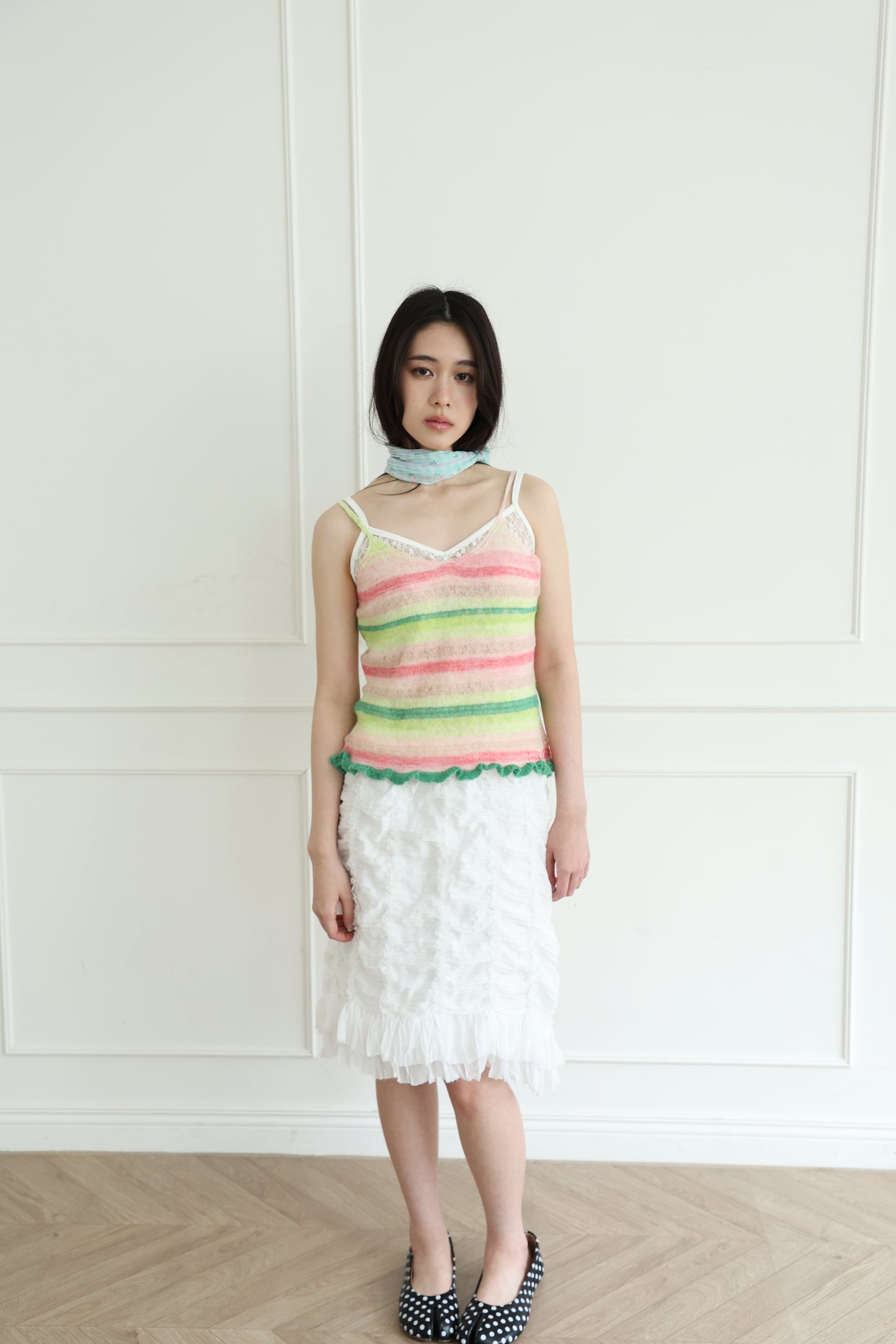 Knit striped spaghetti strap vest