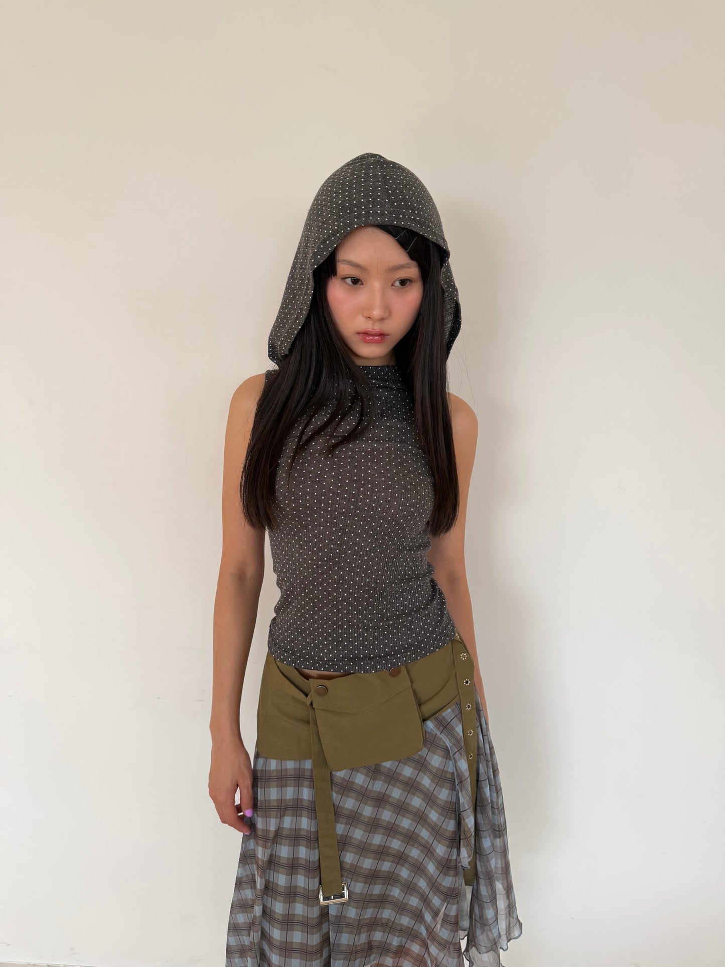 Polka Hood Sleeveless Top