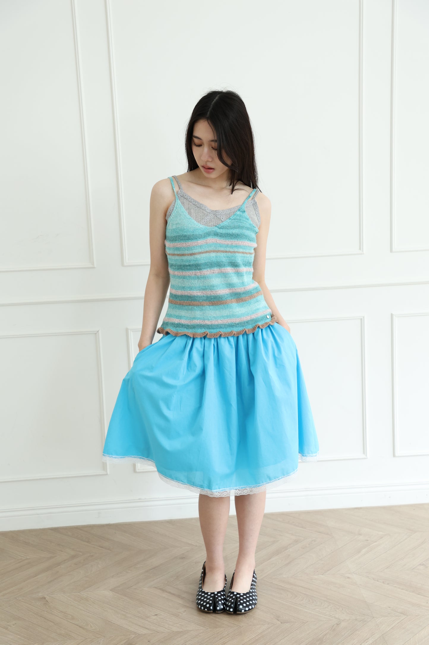 Knit striped spaghetti strap vest