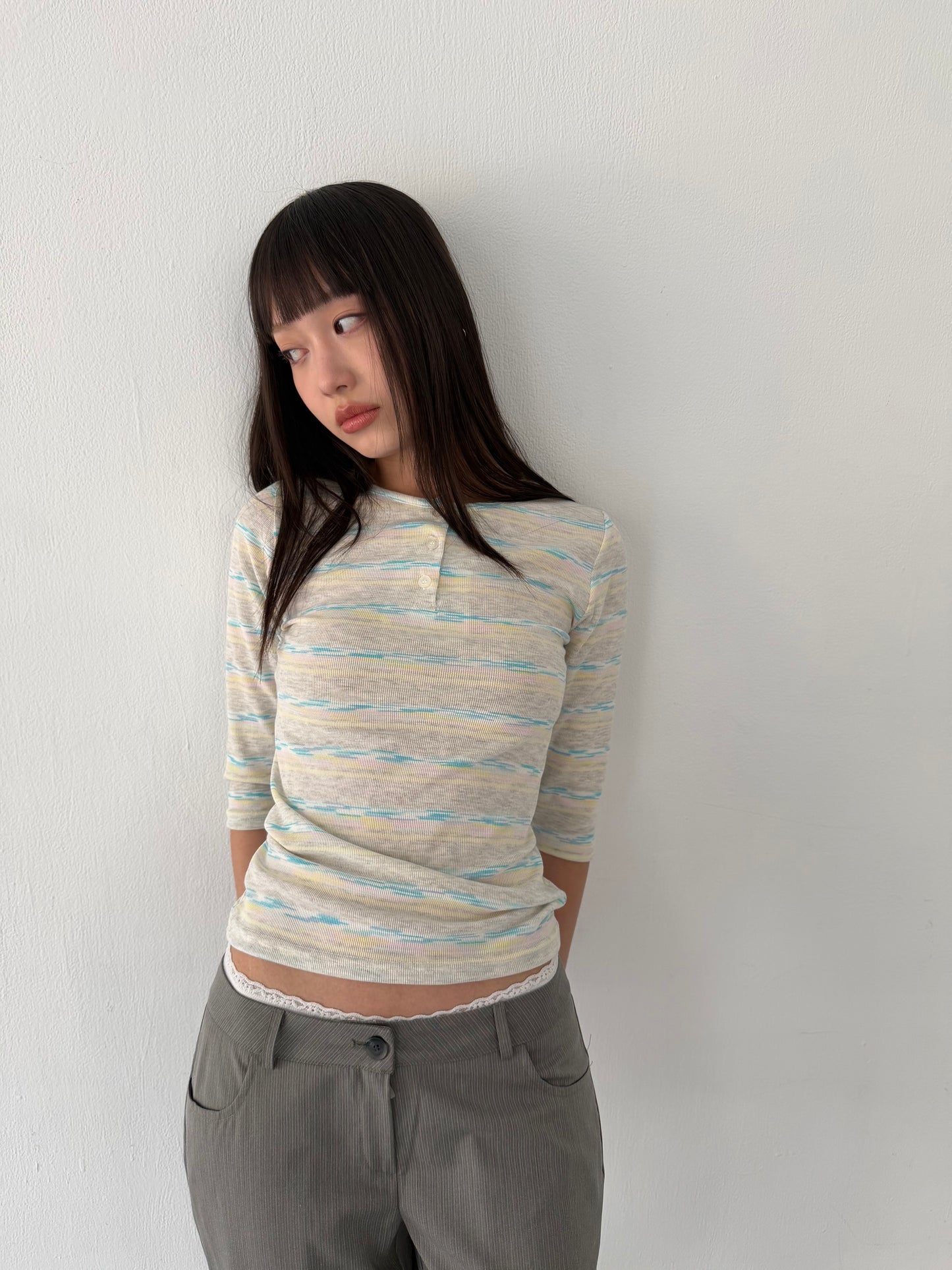 Gradient striped three-quarter sleeve top