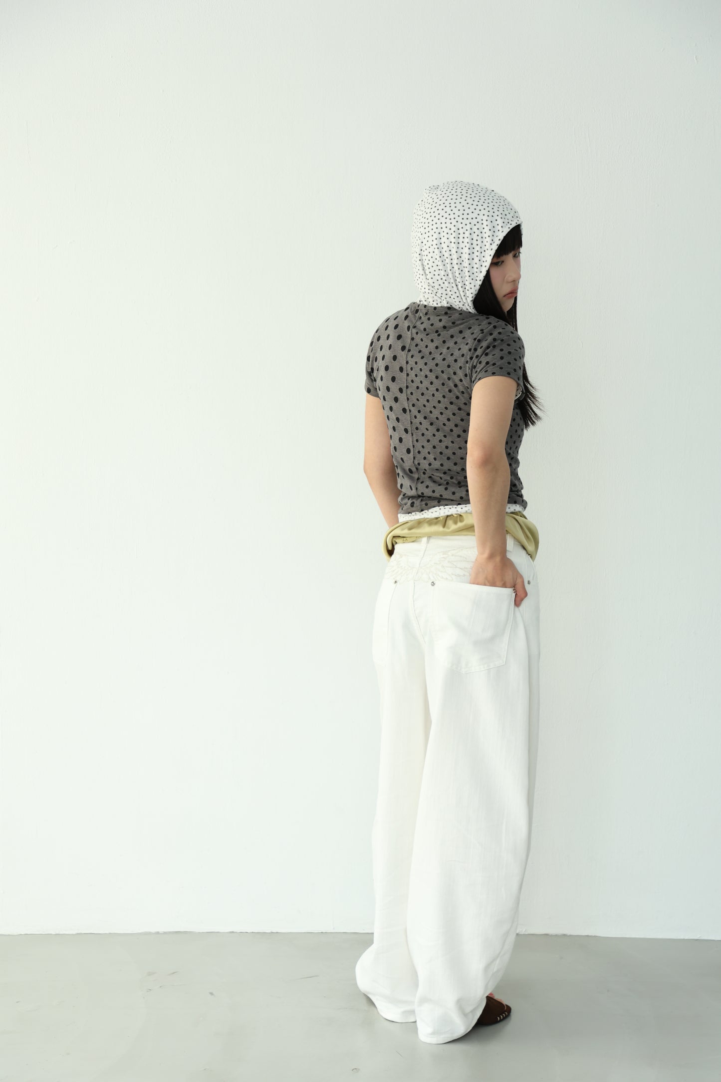 polka dot patchwork short-sleeved top