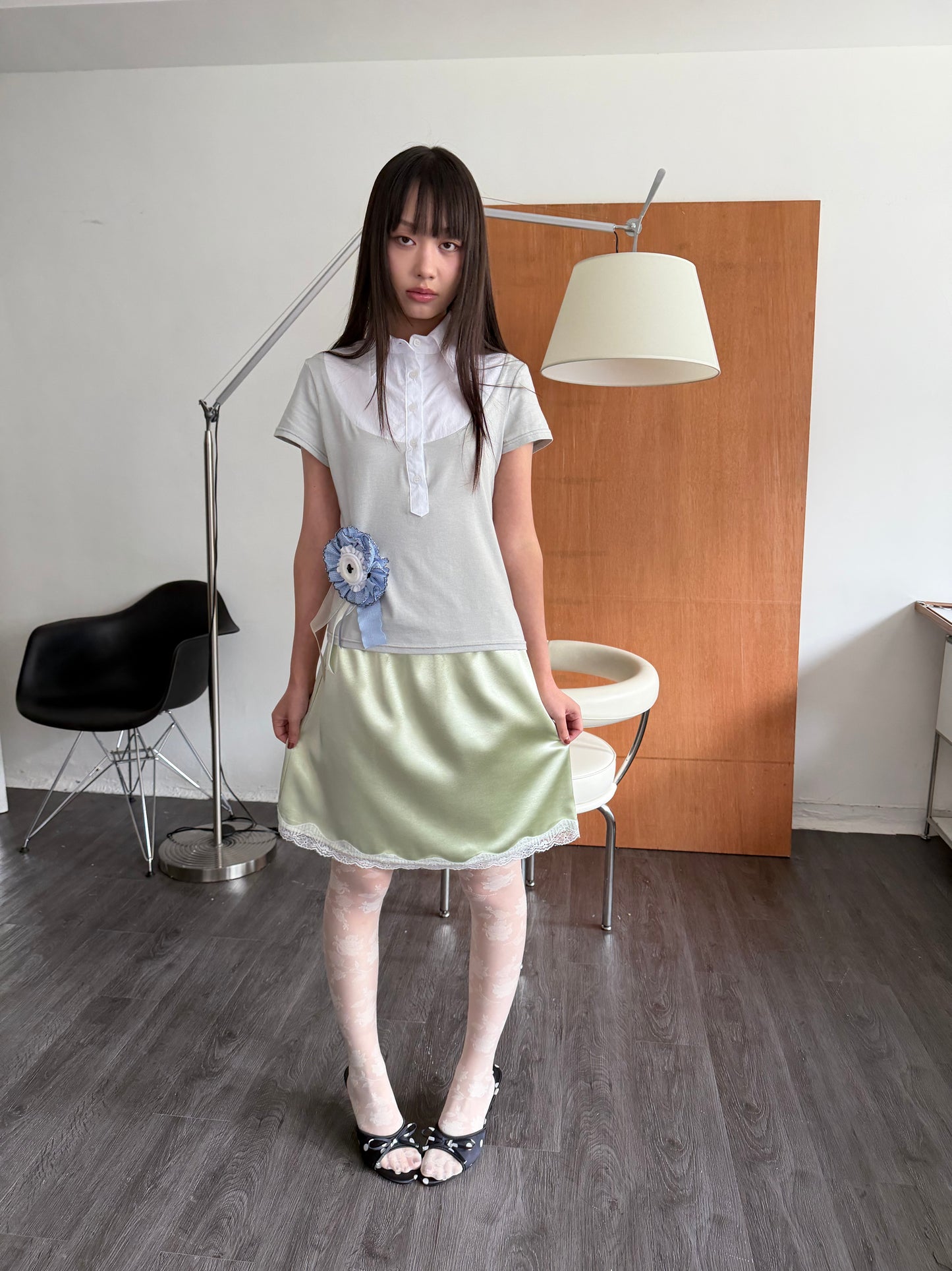 Satin and lace mini skirt