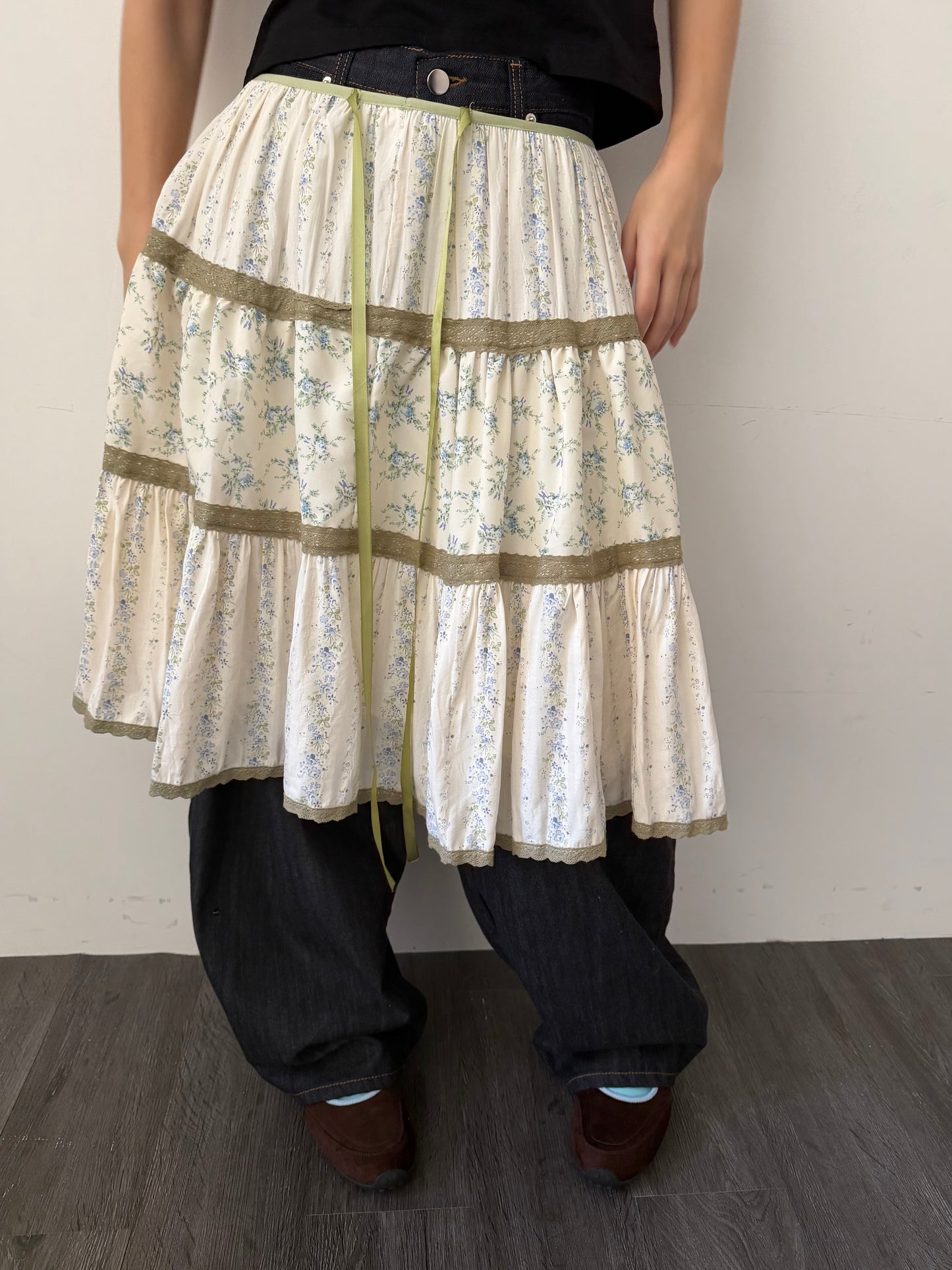 Patchwork Print Midi Skirt