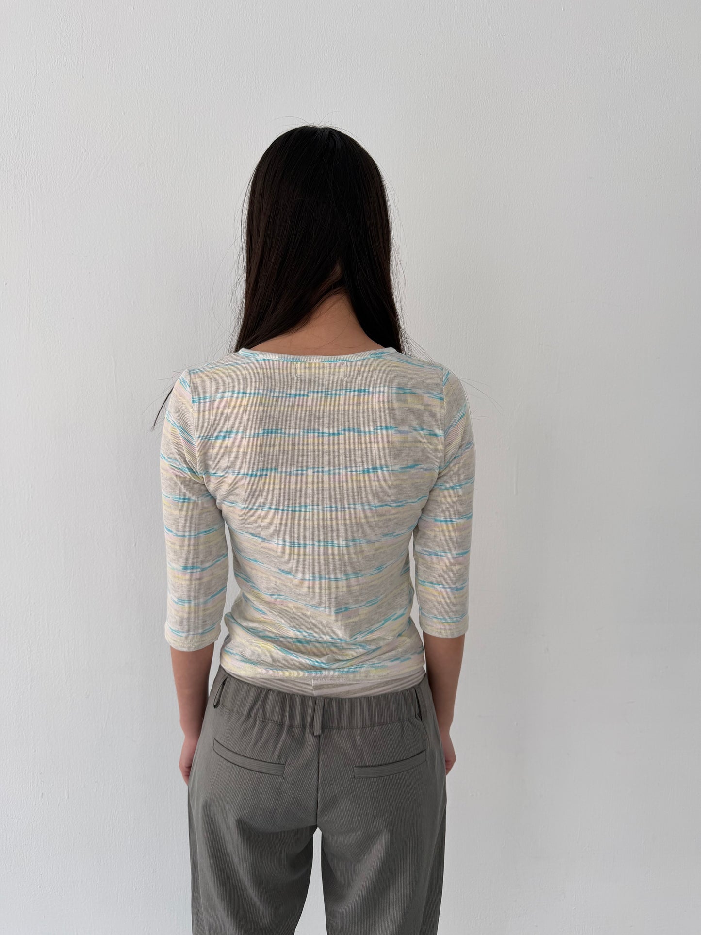 Gradient striped three-quarter sleeve top