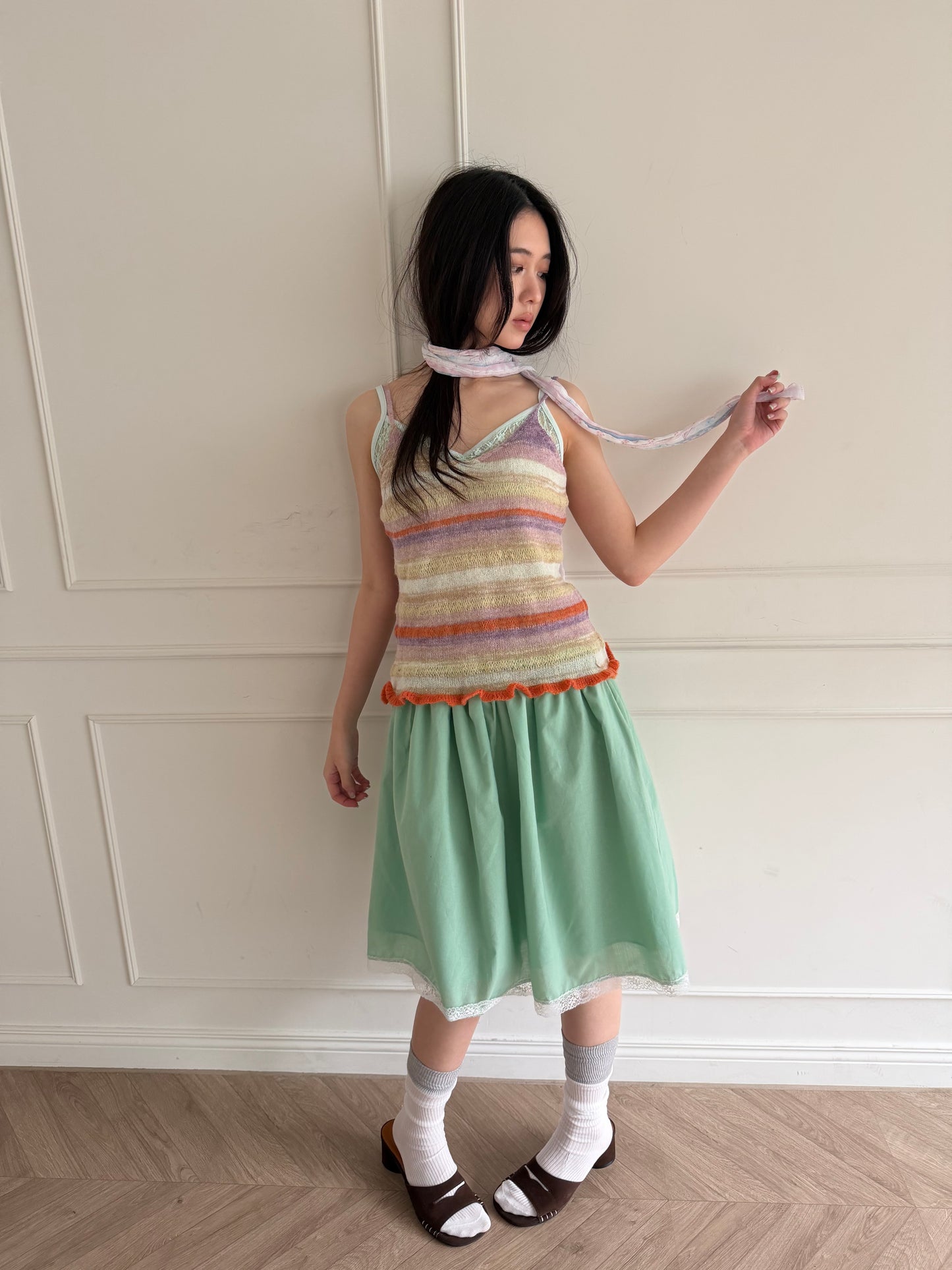 Knit striped spaghetti strap vest