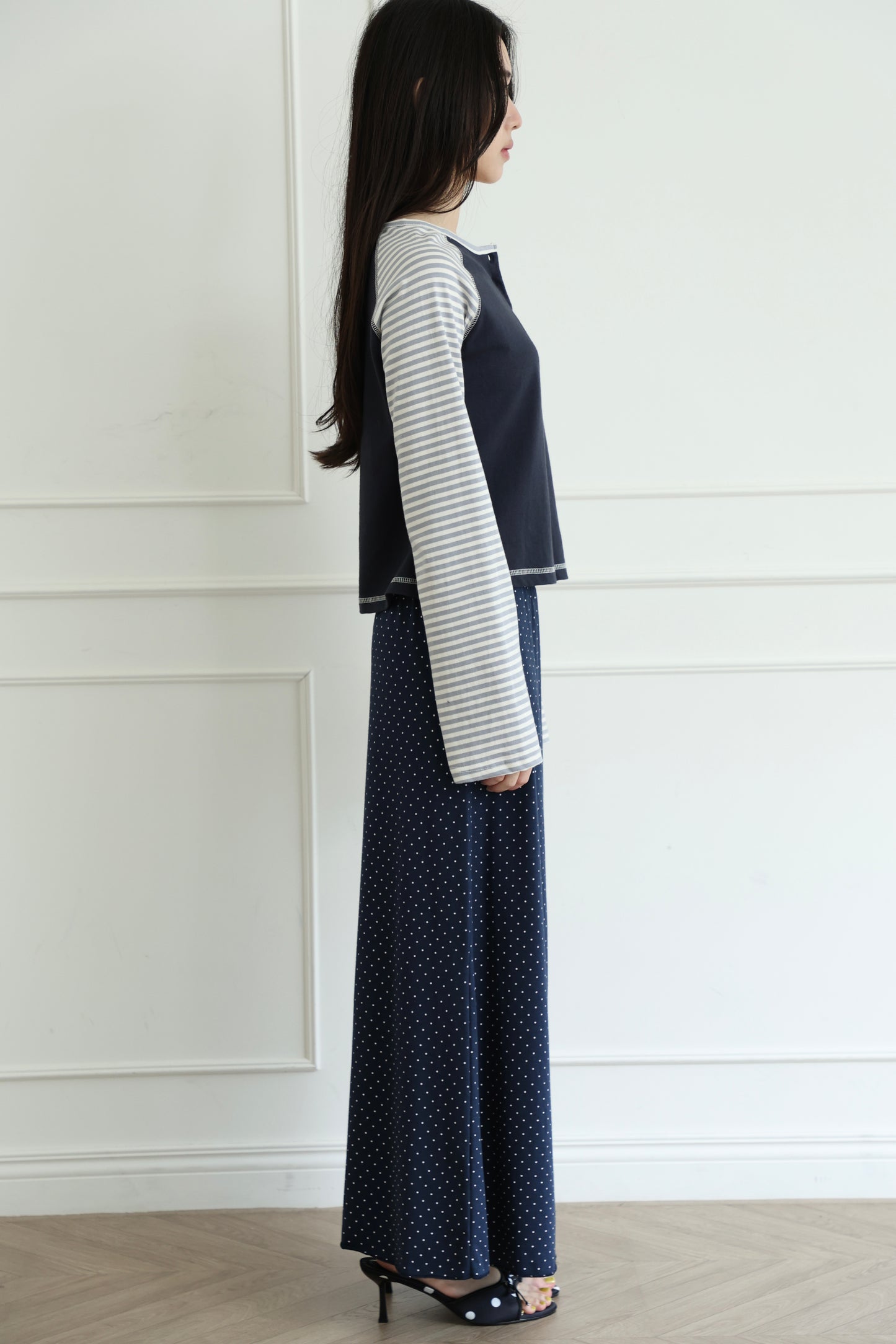 Elastic polka dot maxi dress