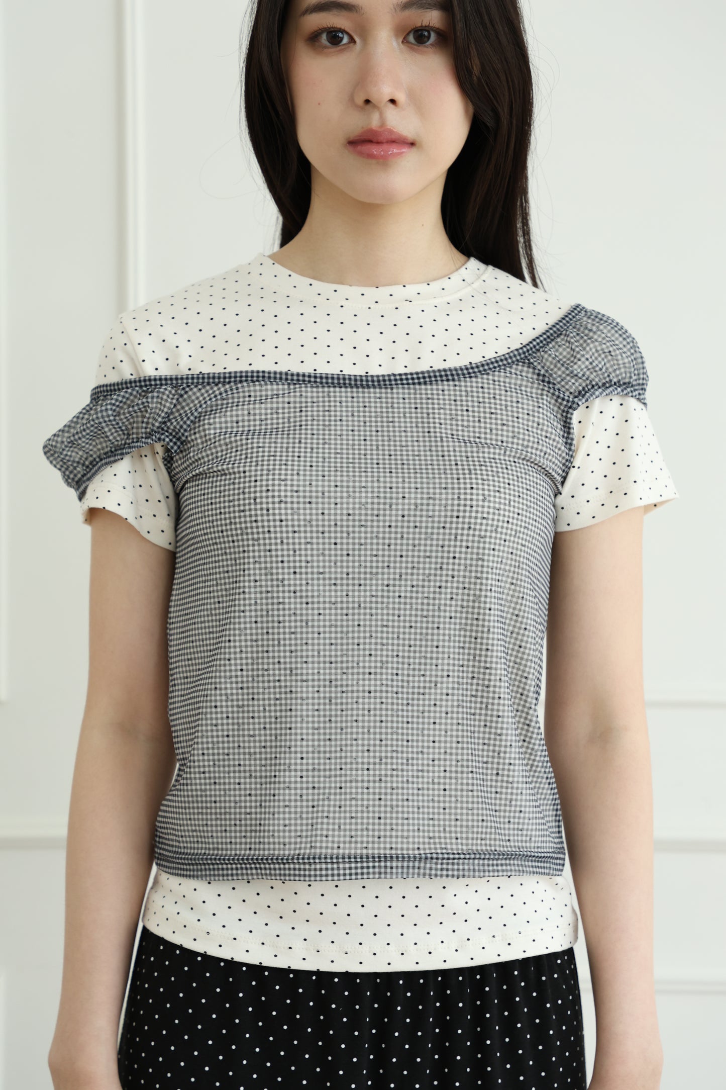 Basic polka dot short-sleeved top