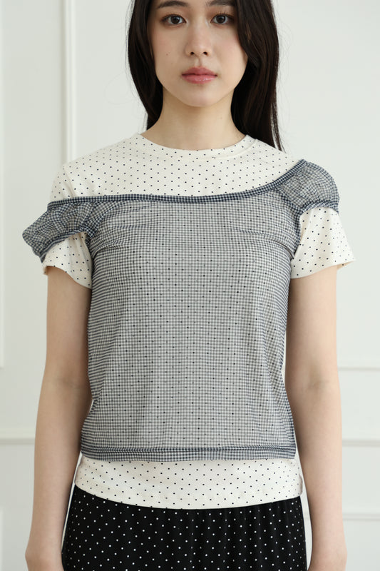 Sheer Plaid Square Neck Top