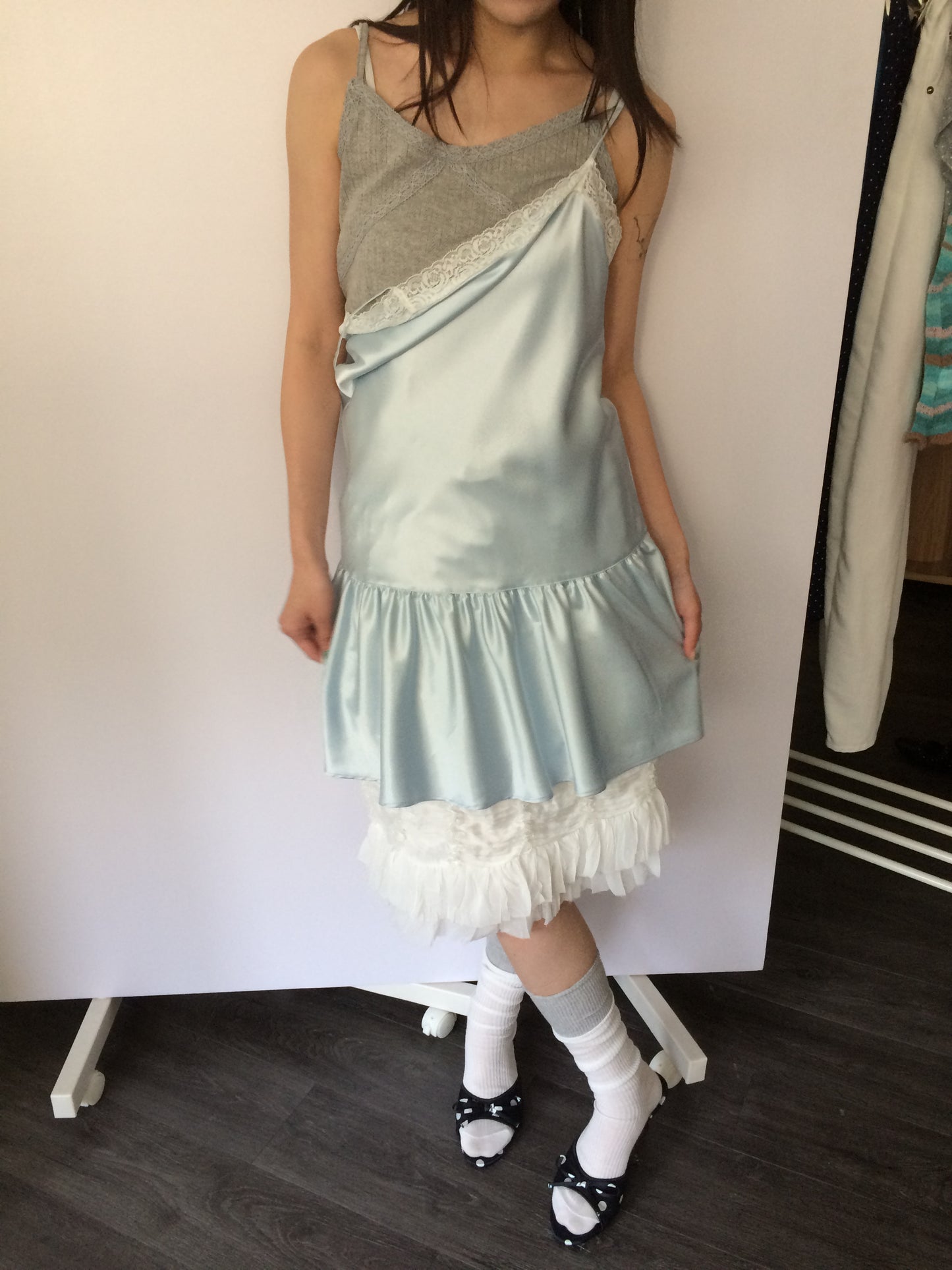 Thin-strap satin lace-trimmed camisole dress